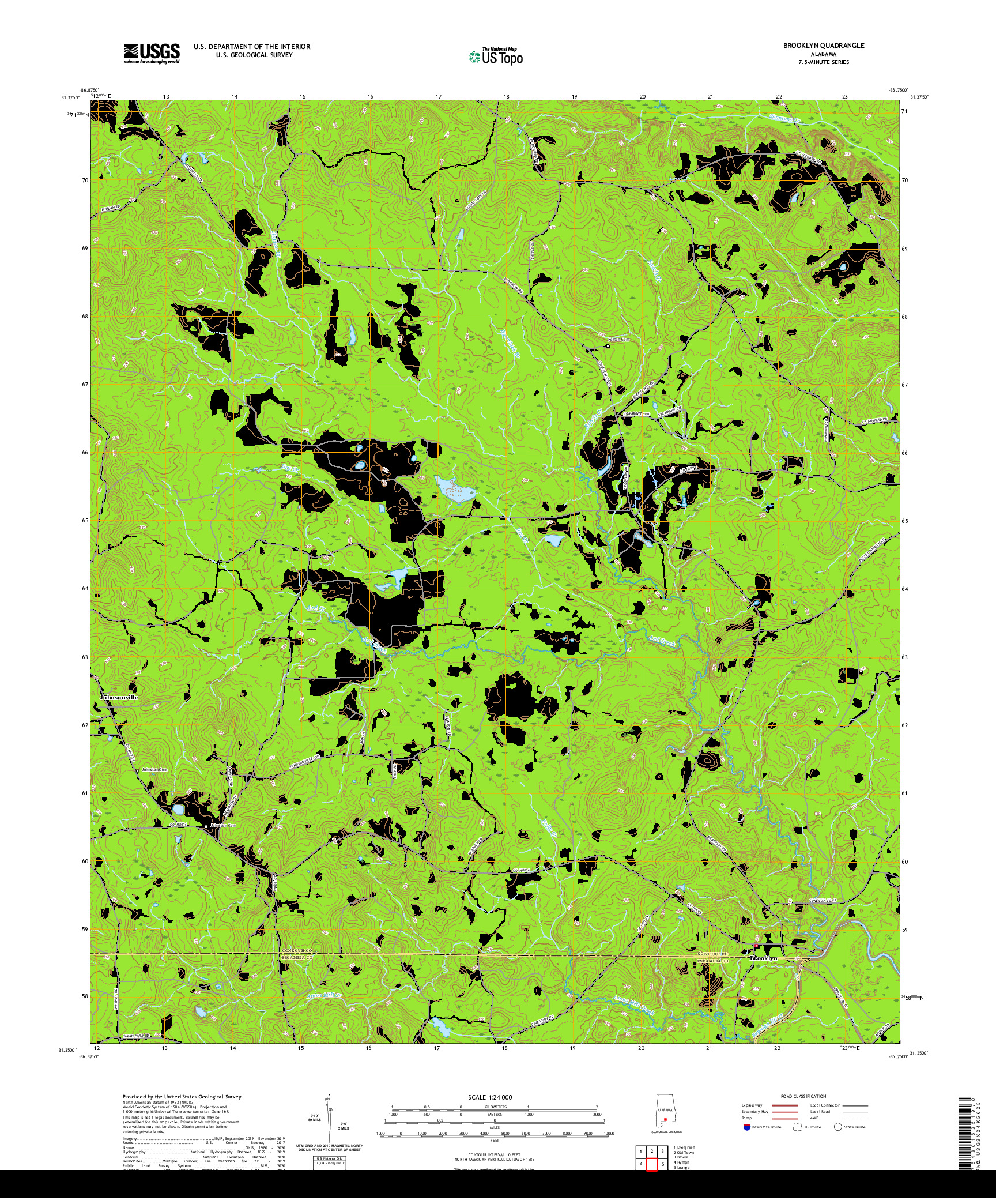 USGS US TOPO 7.5-MINUTE MAP FOR BROOKLYN, AL 2020