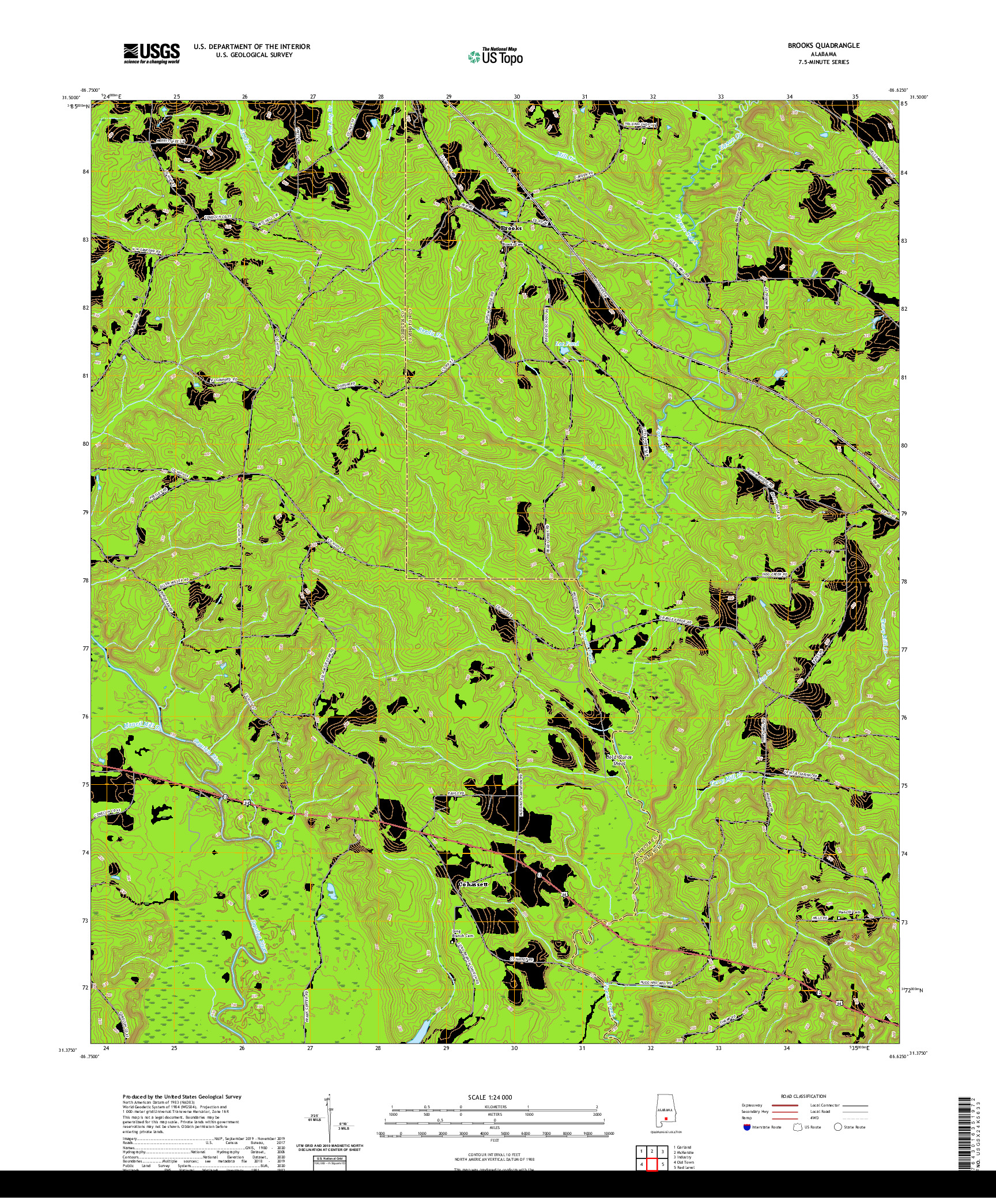 USGS US TOPO 7.5-MINUTE MAP FOR BROOKS, AL 2020