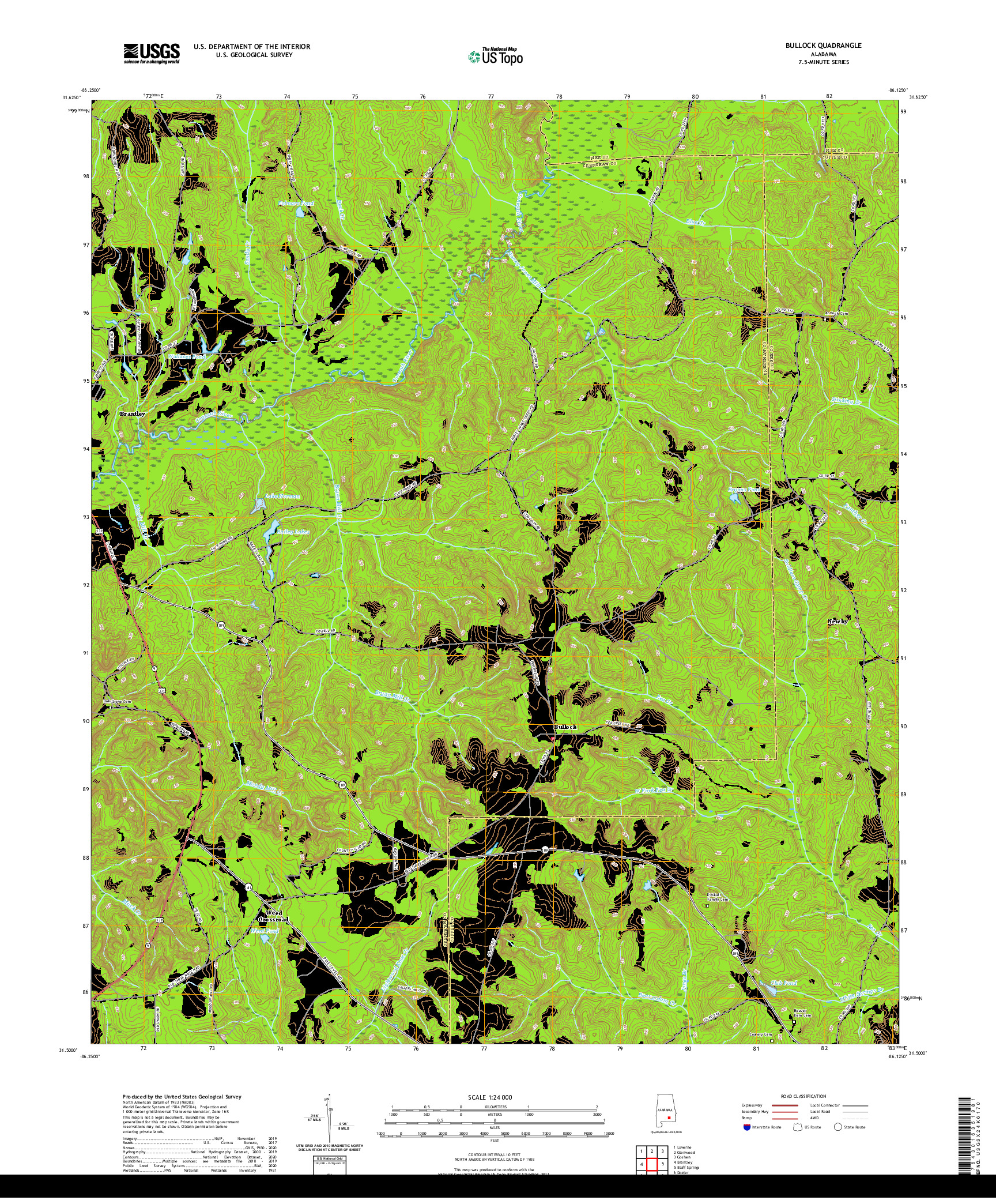 USGS US TOPO 7.5-MINUTE MAP FOR BULLOCK, AL 2020