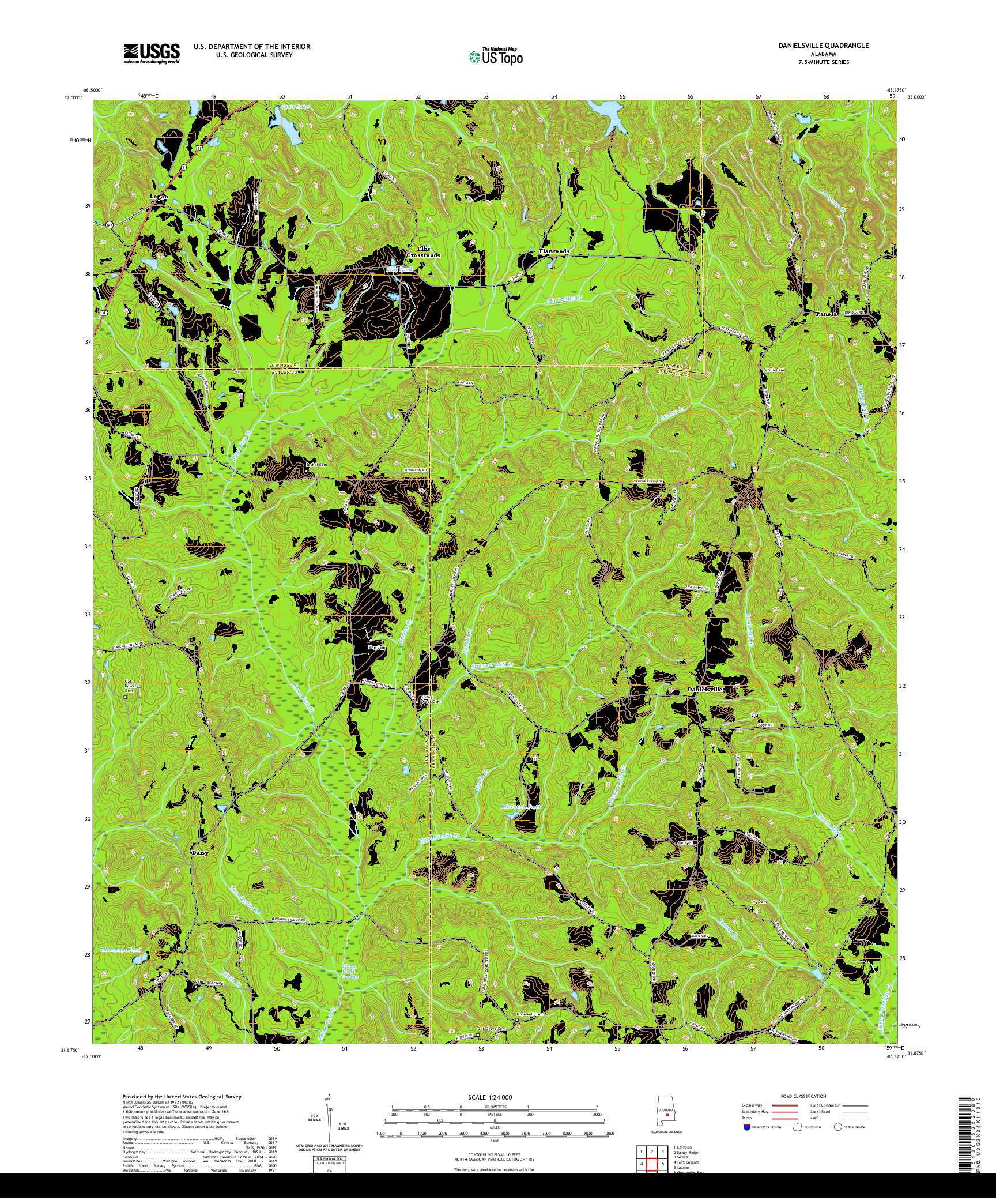 USGS US TOPO 7.5-MINUTE MAP FOR DANIELSVILLE, AL 2020