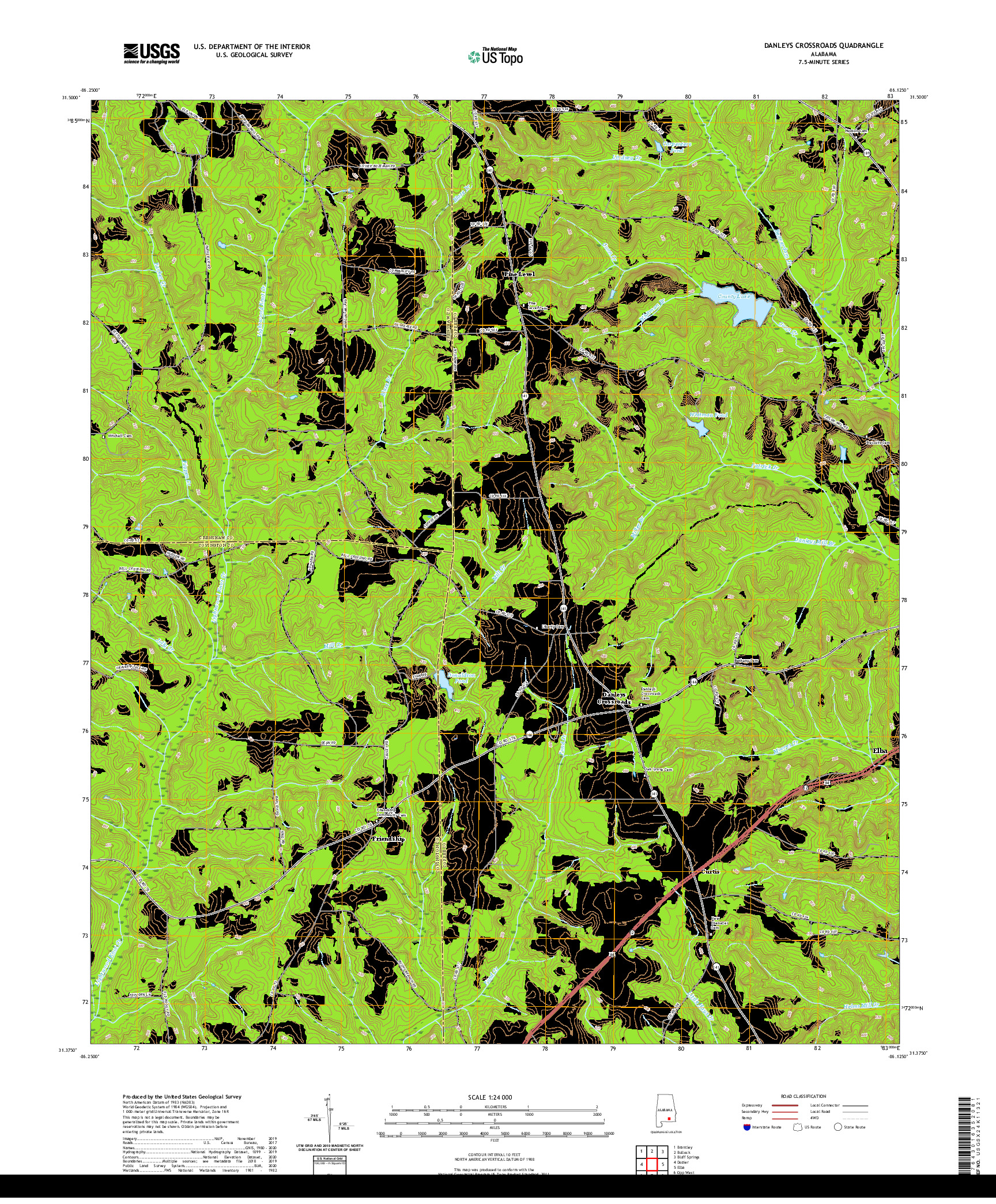 USGS US TOPO 7.5-MINUTE MAP FOR DANLEYS CROSSROADS, AL 2020