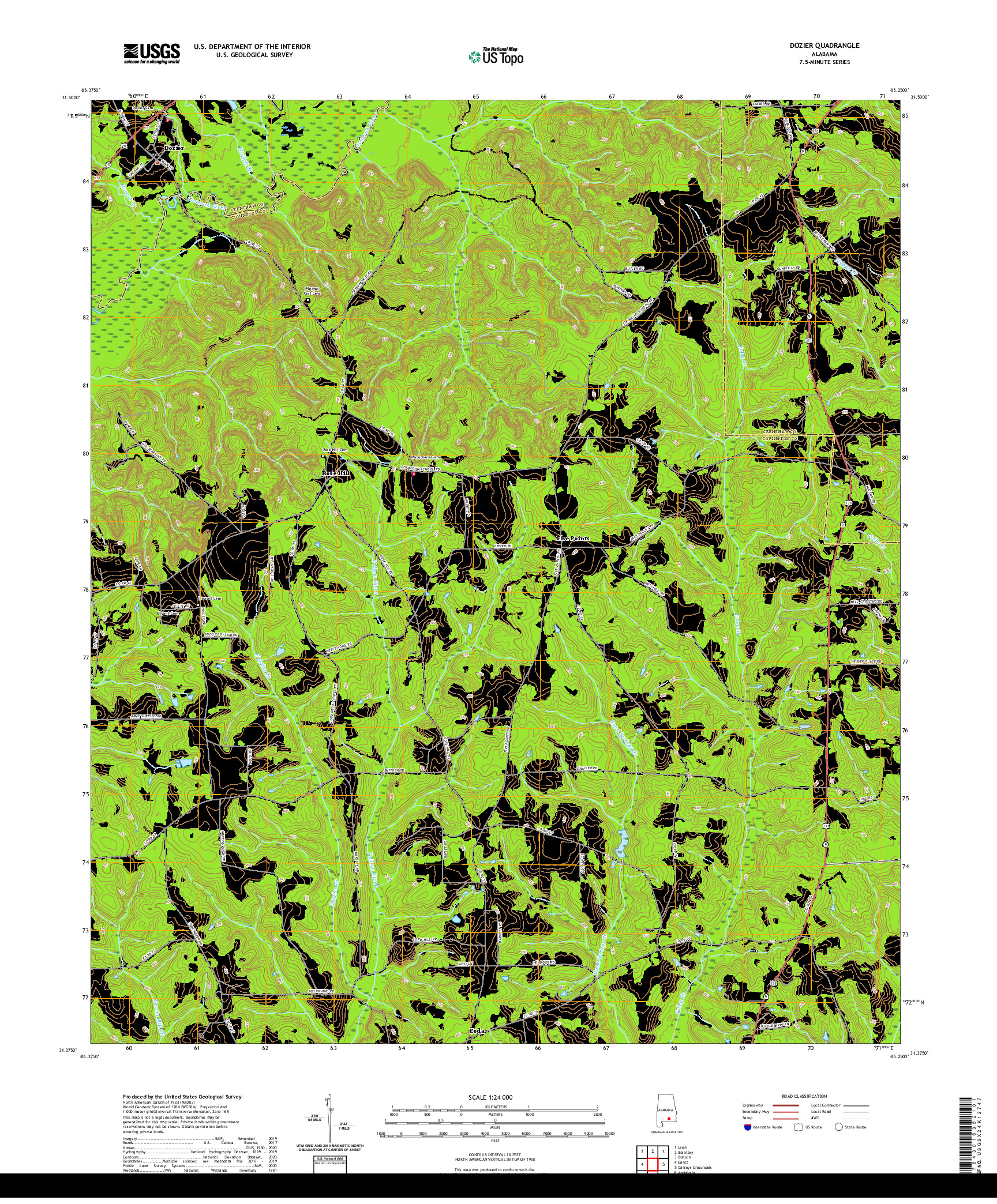 USGS US TOPO 7.5-MINUTE MAP FOR DOZIER, AL 2020