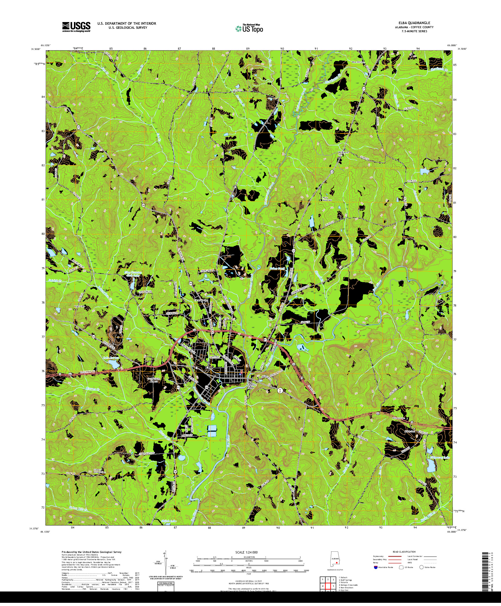 USGS US TOPO 7.5-MINUTE MAP FOR ELBA, AL 2020