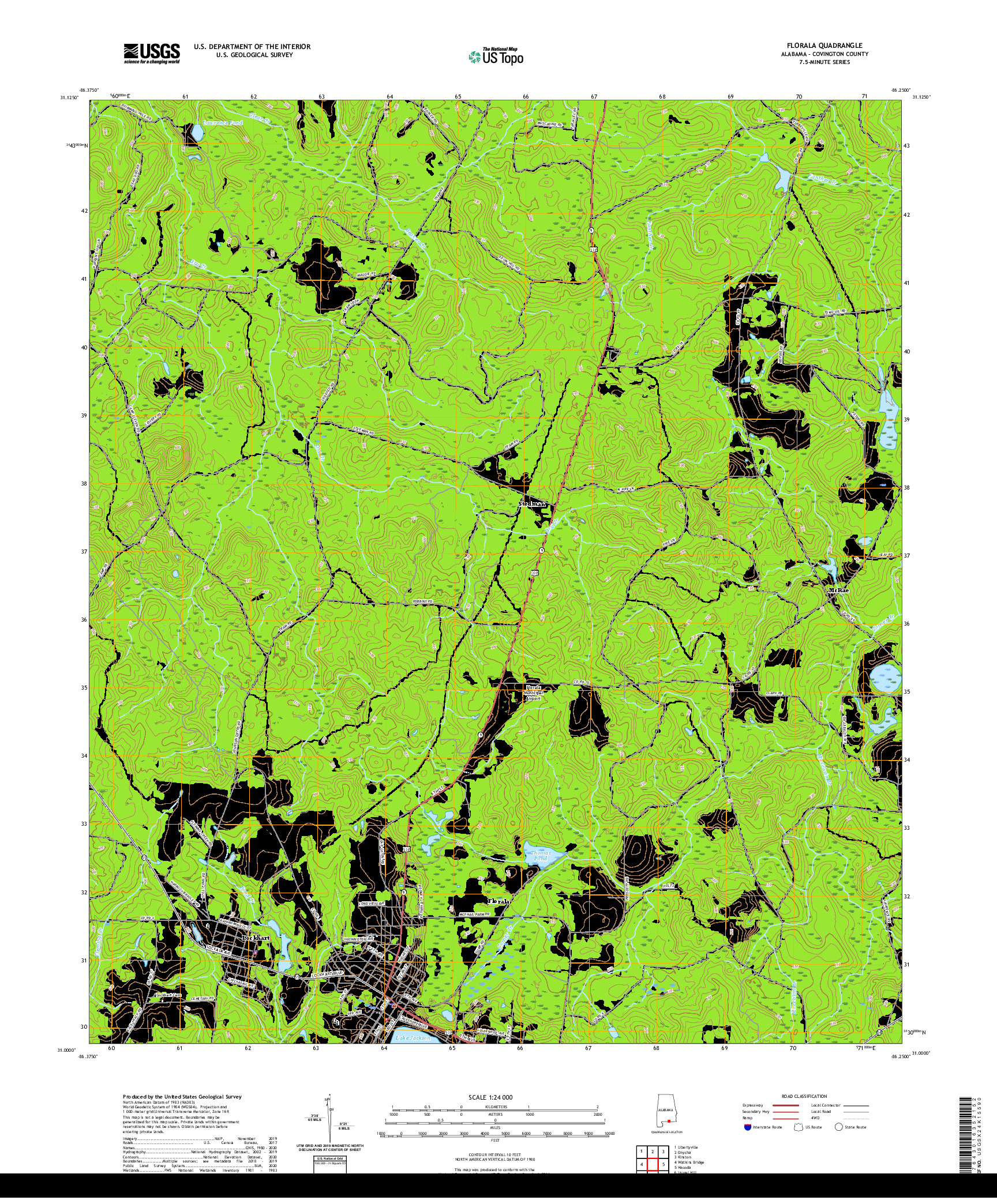 USGS US TOPO 7.5-MINUTE MAP FOR FLORALA, AL 2020