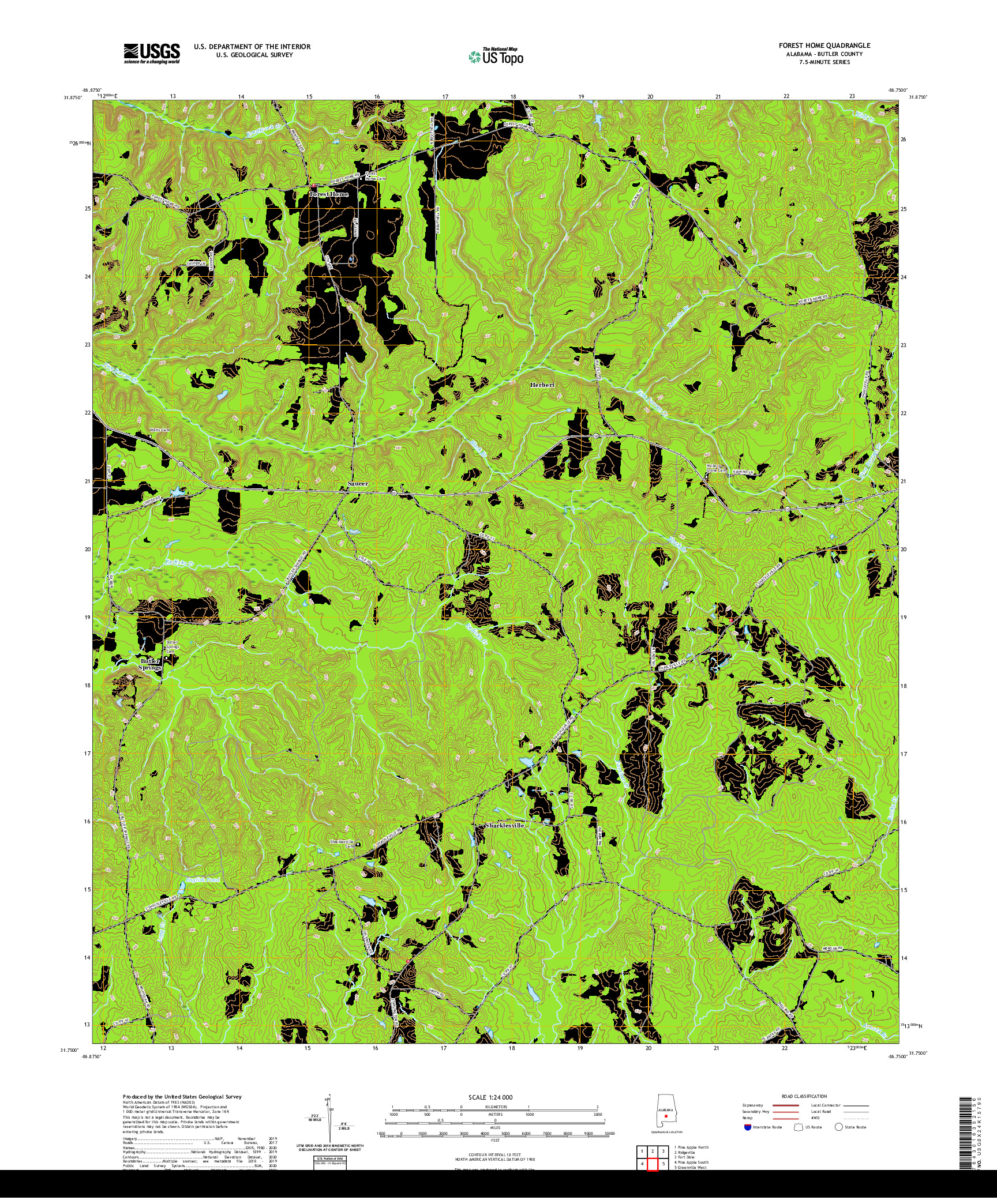 USGS US TOPO 7.5-MINUTE MAP FOR FOREST HOME, AL 2020