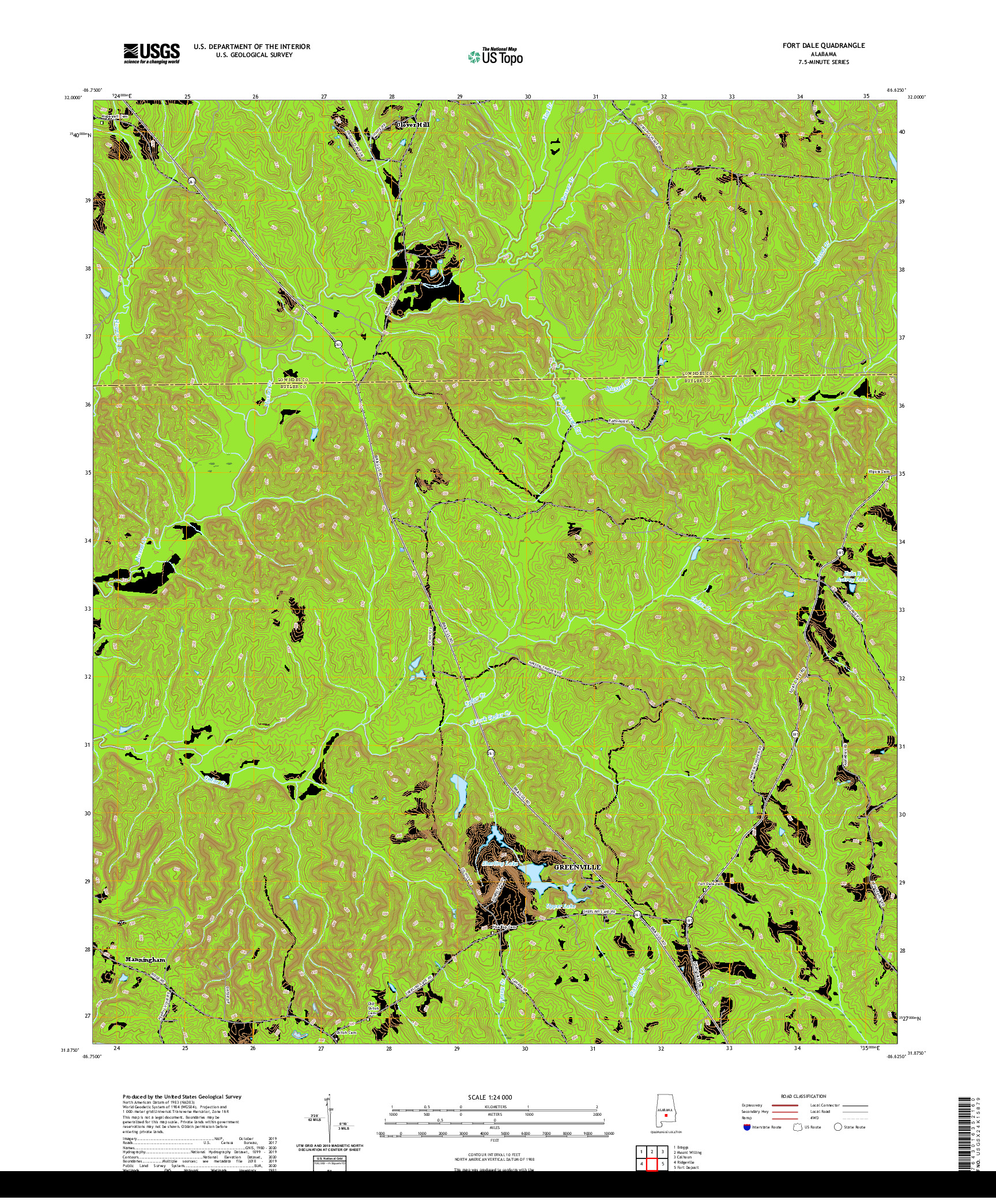 USGS US TOPO 7.5-MINUTE MAP FOR FORT DALE, AL 2020