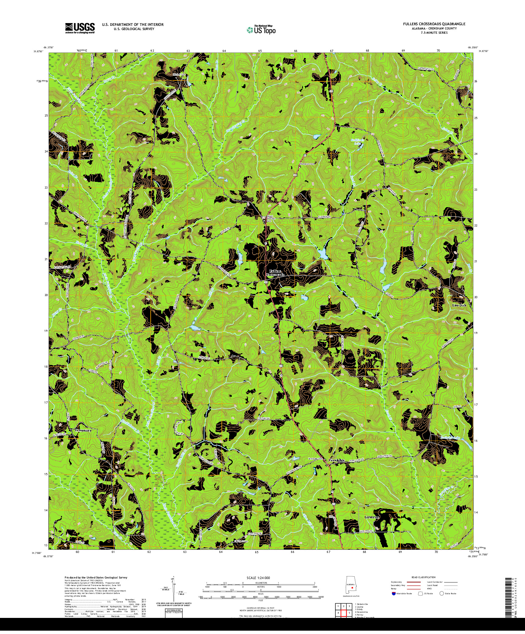 USGS US TOPO 7.5-MINUTE MAP FOR FULLERS CROSSROADS, AL 2020