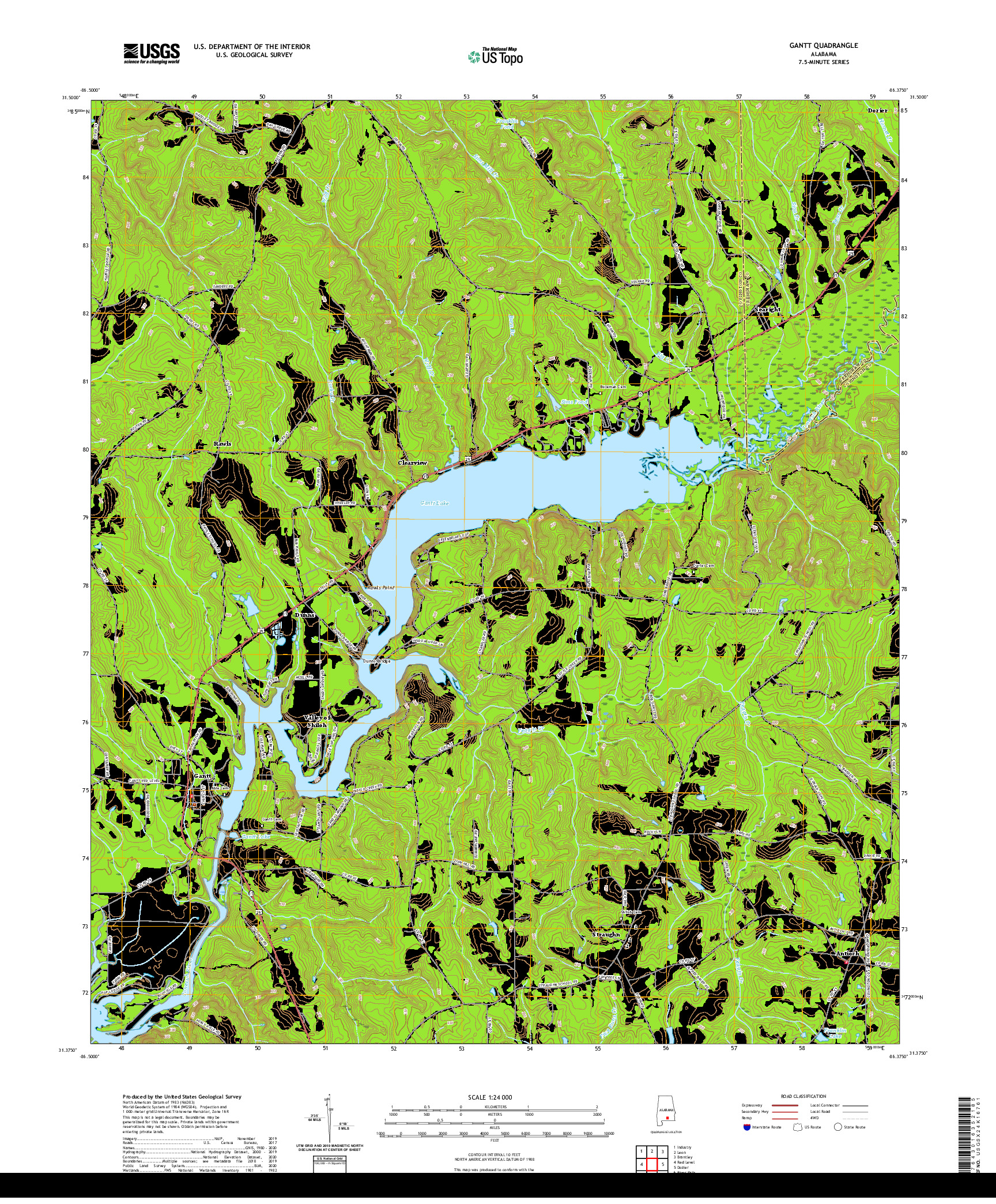 USGS US TOPO 7.5-MINUTE MAP FOR GANTT, AL 2020