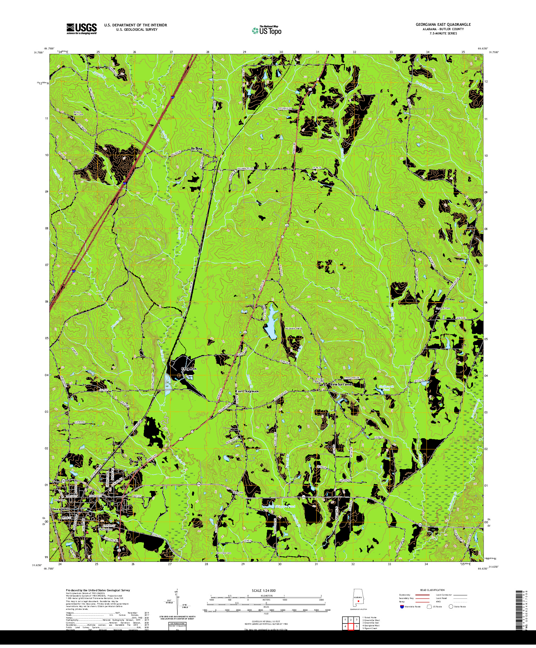 USGS US TOPO 7.5-MINUTE MAP FOR GEORGIANA EAST, AL 2020