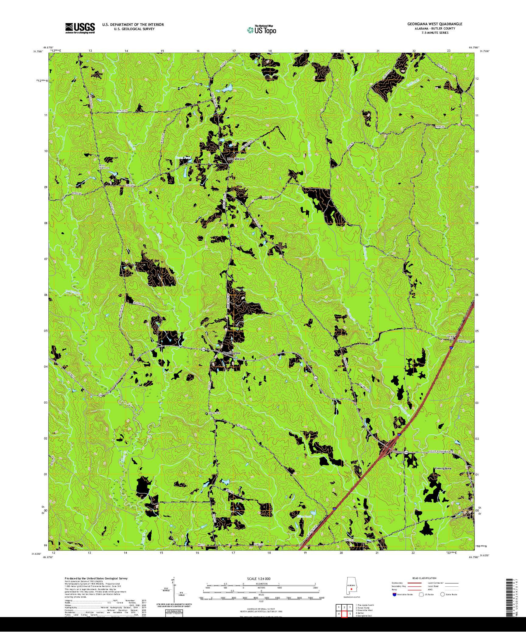 USGS US TOPO 7.5-MINUTE MAP FOR GEORGIANA WEST, AL 2020