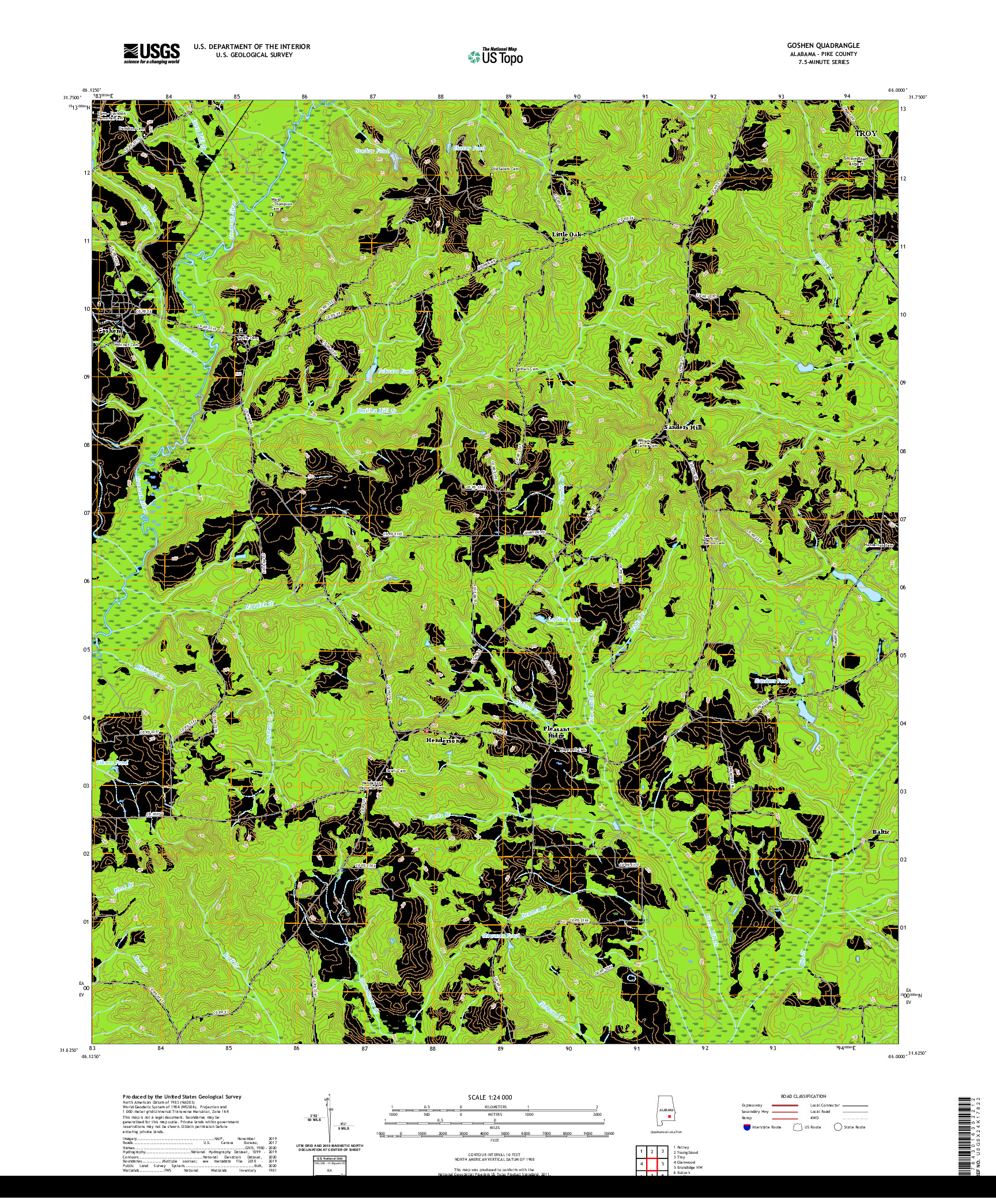 USGS US TOPO 7.5-MINUTE MAP FOR GOSHEN, AL 2020