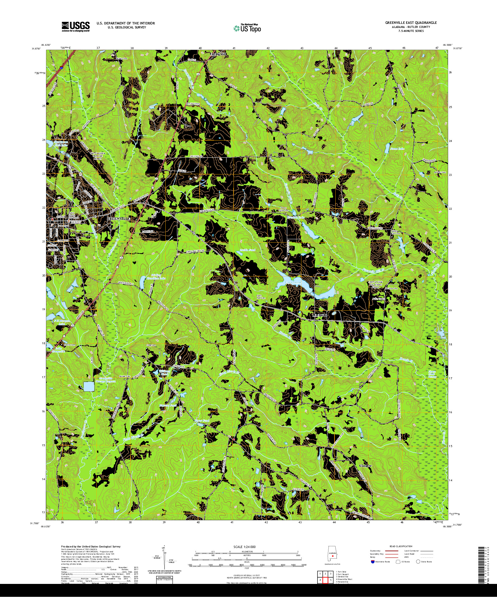 USGS US TOPO 7.5-MINUTE MAP FOR GREENVILLE EAST, AL 2020