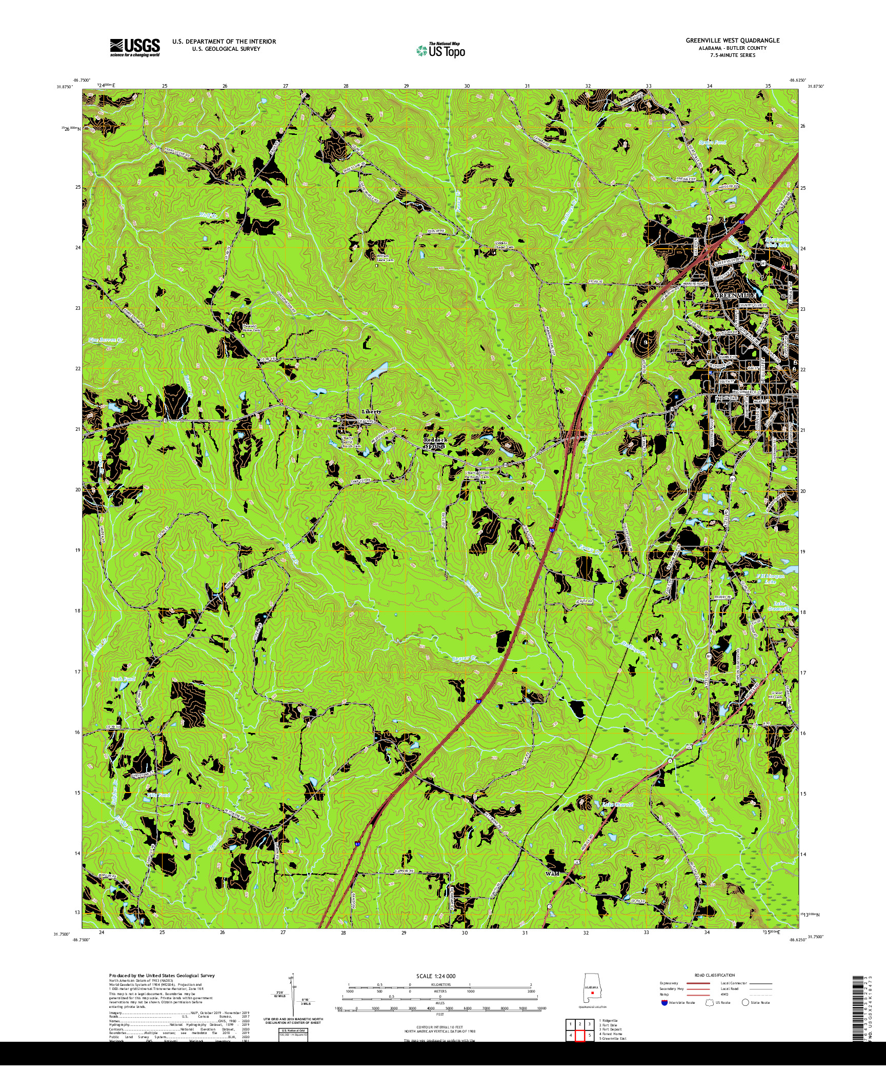 USGS US TOPO 7.5-MINUTE MAP FOR GREENVILLE WEST, AL 2020