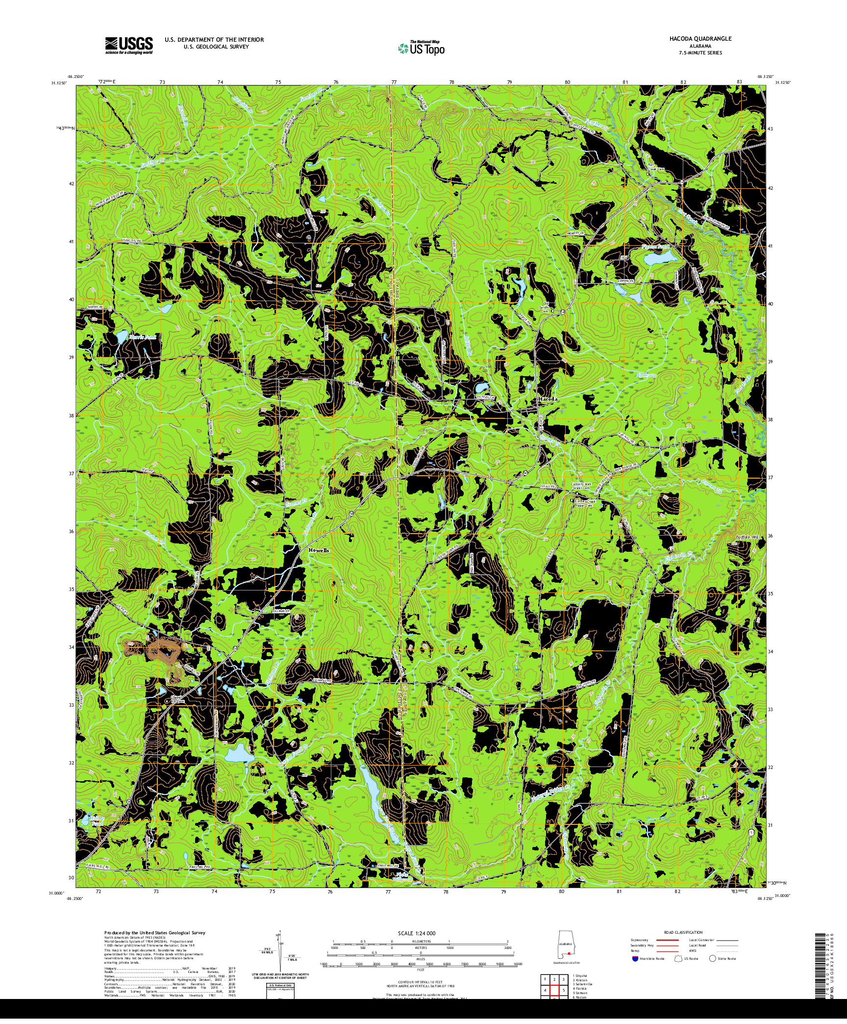 USGS US TOPO 7.5-MINUTE MAP FOR HACODA, AL 2020
