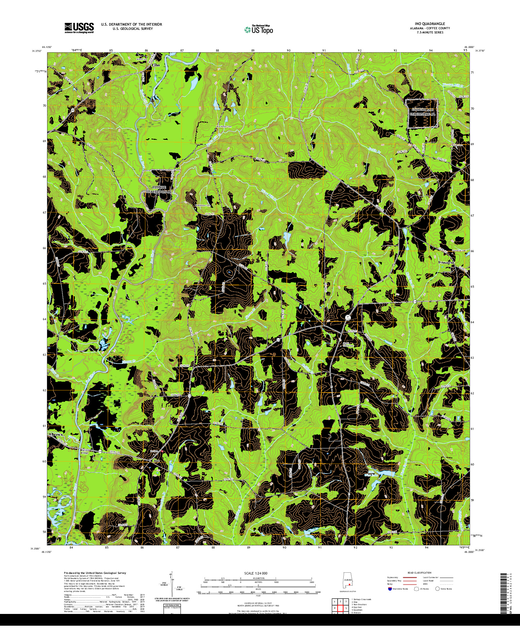 USGS US TOPO 7.5-MINUTE MAP FOR INO, AL 2020