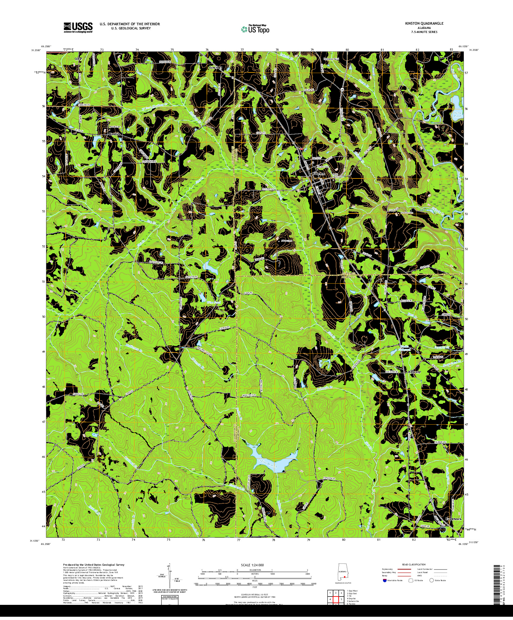 USGS US TOPO 7.5-MINUTE MAP FOR KINSTON, AL 2020