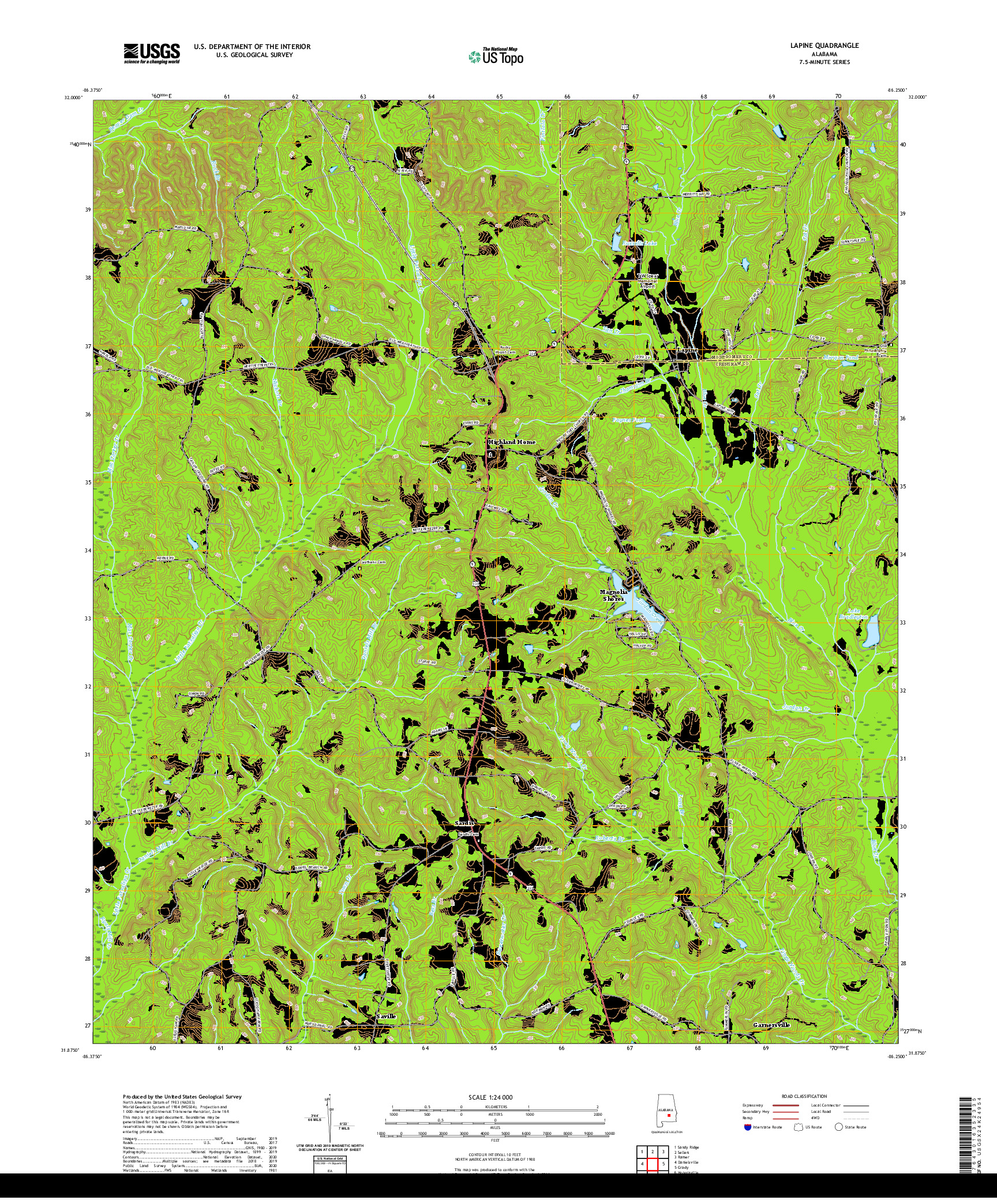 USGS US TOPO 7.5-MINUTE MAP FOR LAPINE, AL 2020