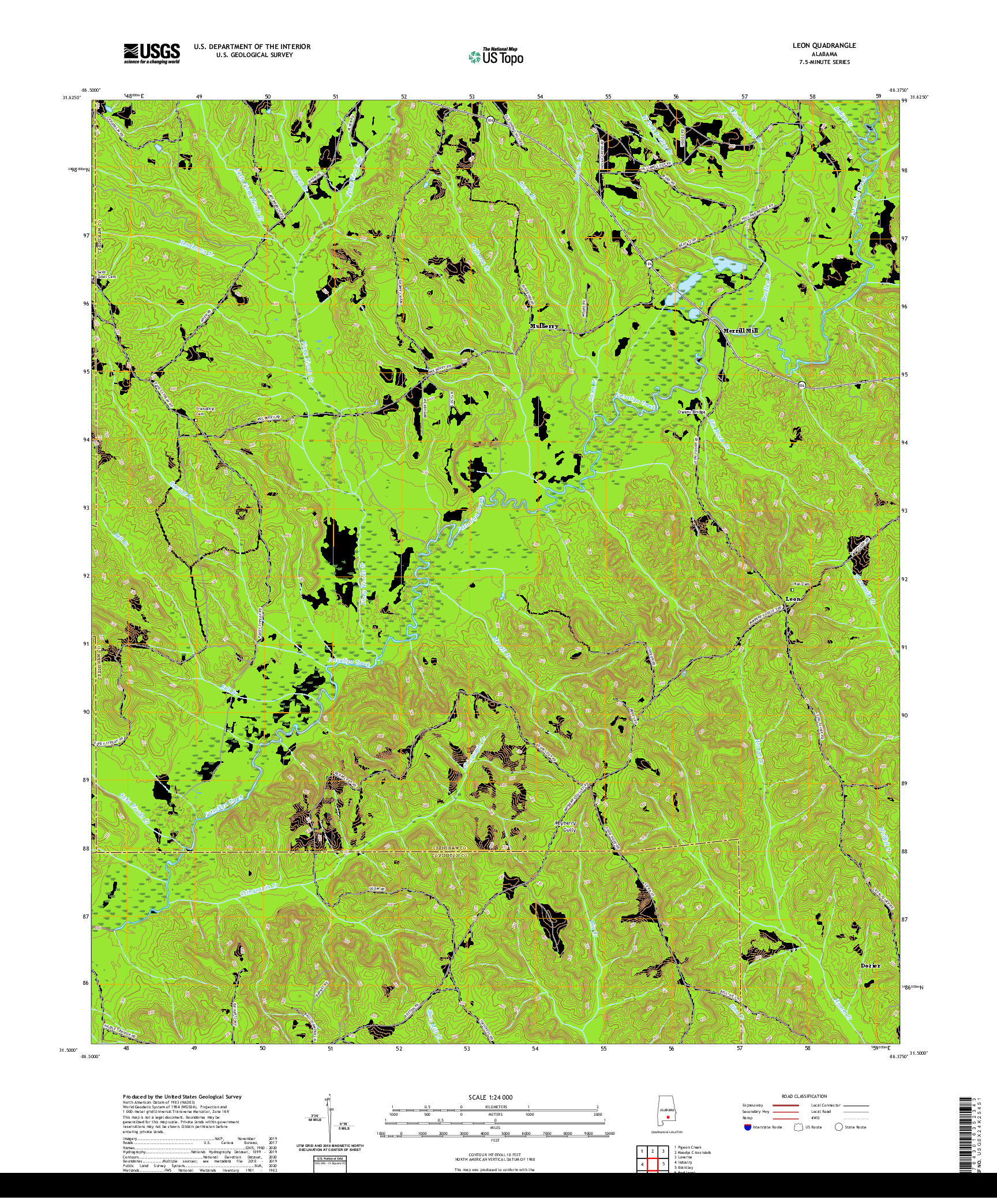 USGS US TOPO 7.5-MINUTE MAP FOR LEON, AL 2020