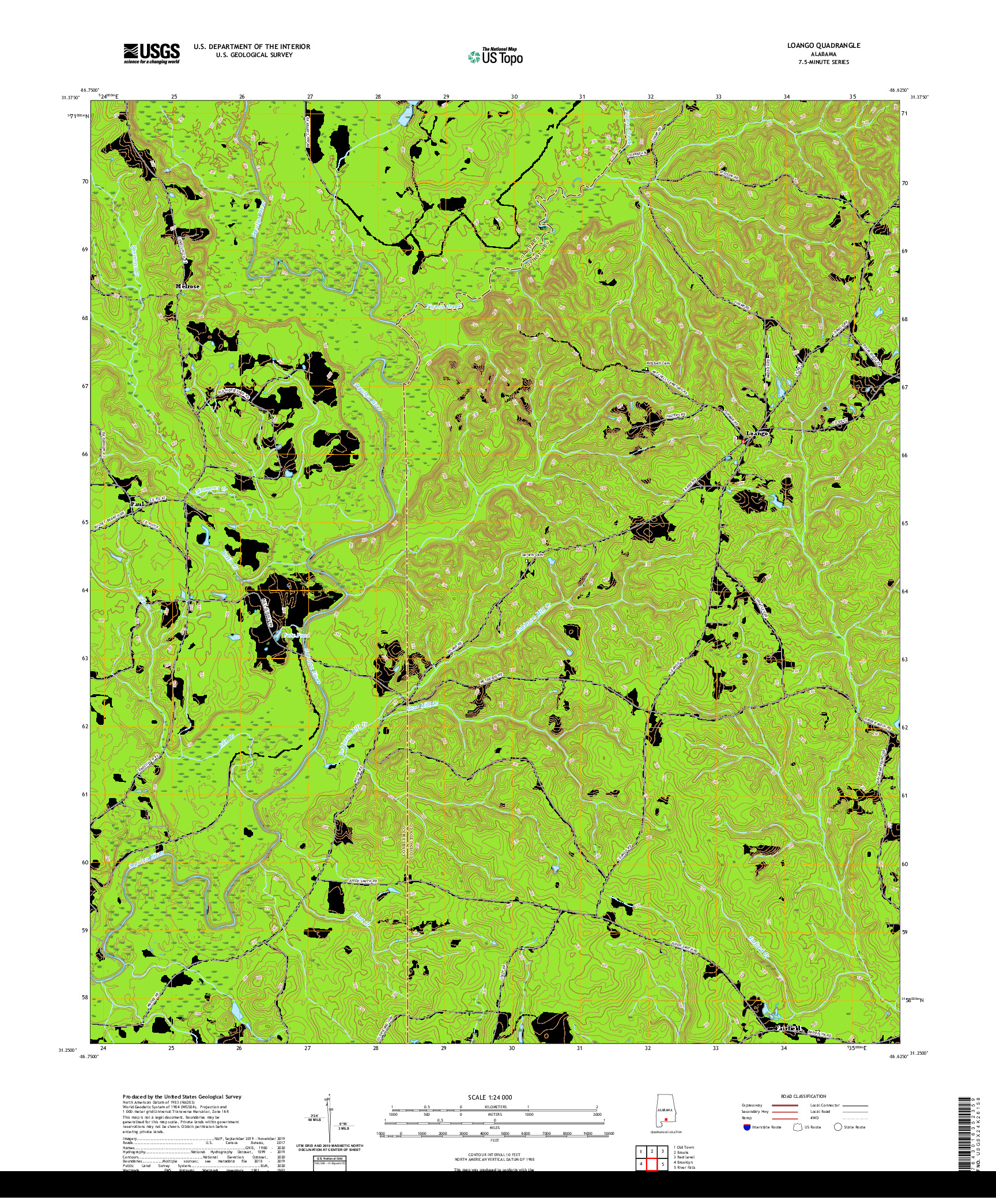 USGS US TOPO 7.5-MINUTE MAP FOR LOANGO, AL 2020