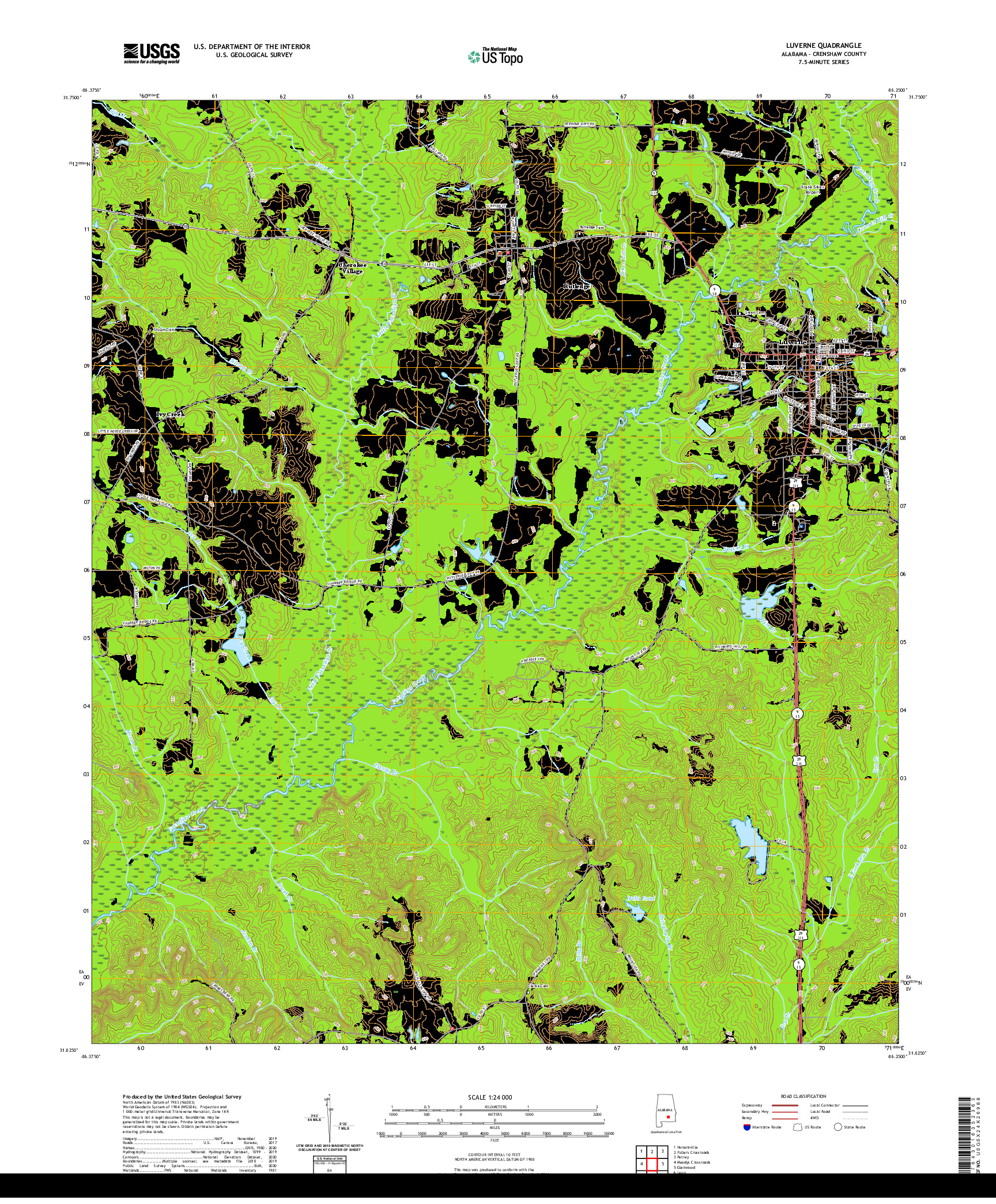 USGS US TOPO 7.5-MINUTE MAP FOR LUVERNE, AL 2020