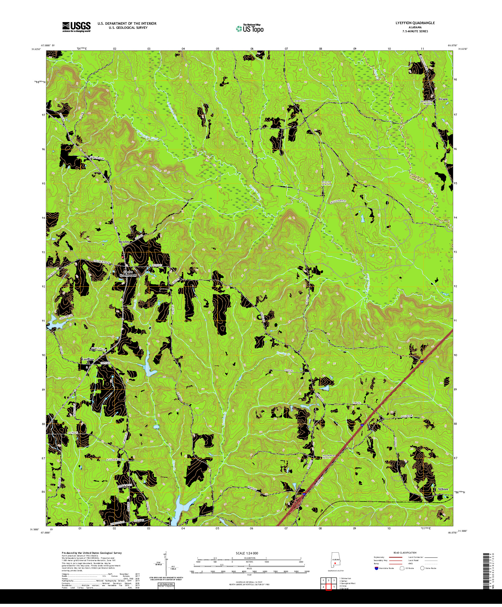 USGS US TOPO 7.5-MINUTE MAP FOR LYEFFION, AL 2020