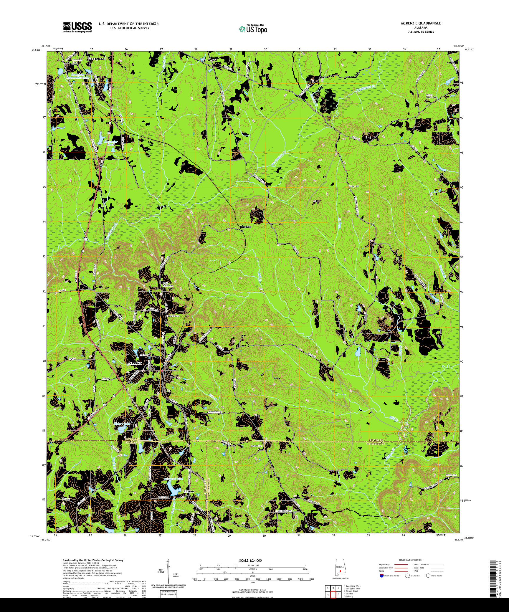 USGS US TOPO 7.5-MINUTE MAP FOR MCKENZIE, AL 2020