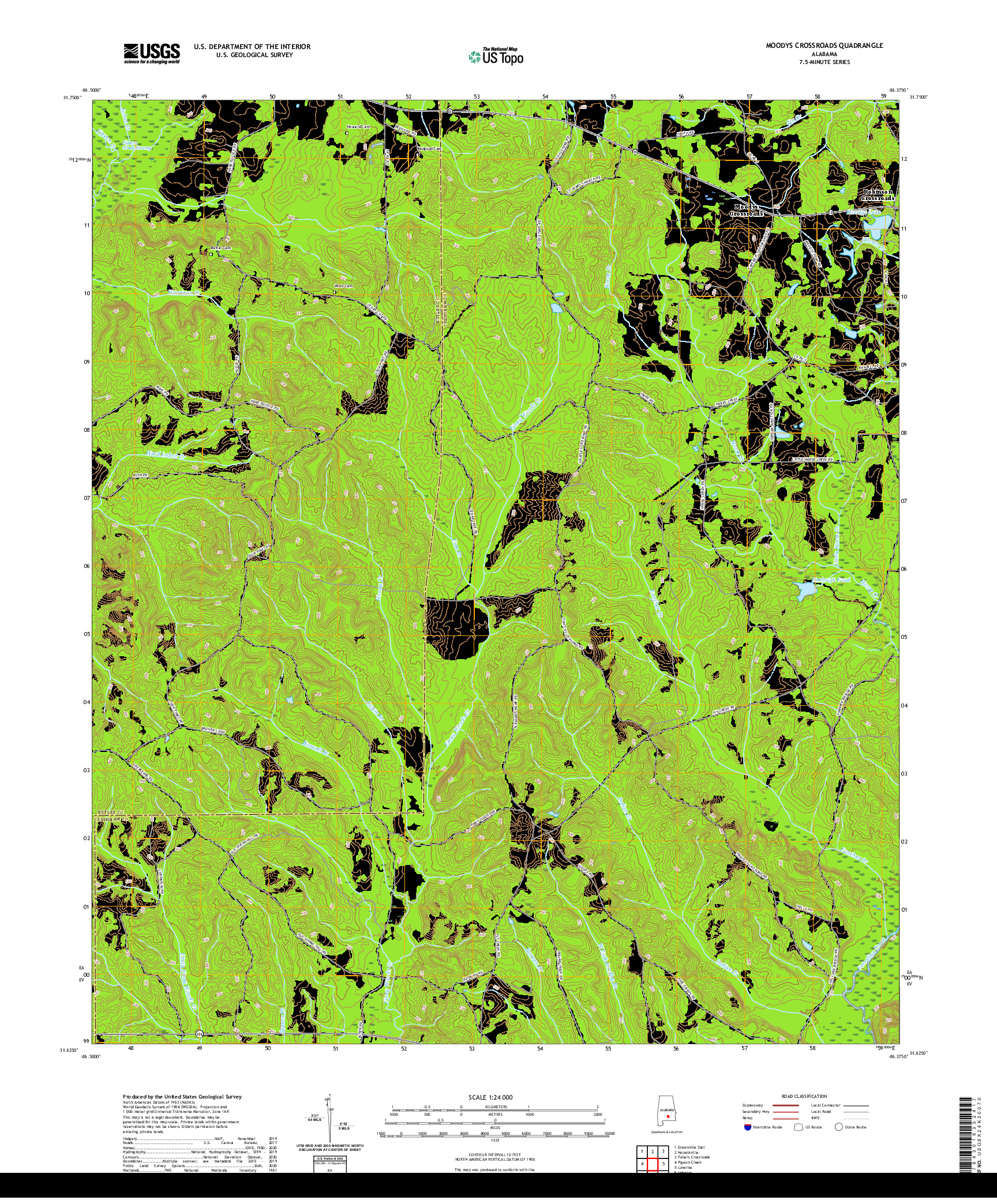 USGS US TOPO 7.5-MINUTE MAP FOR MOODYS CROSSROADS, AL 2020