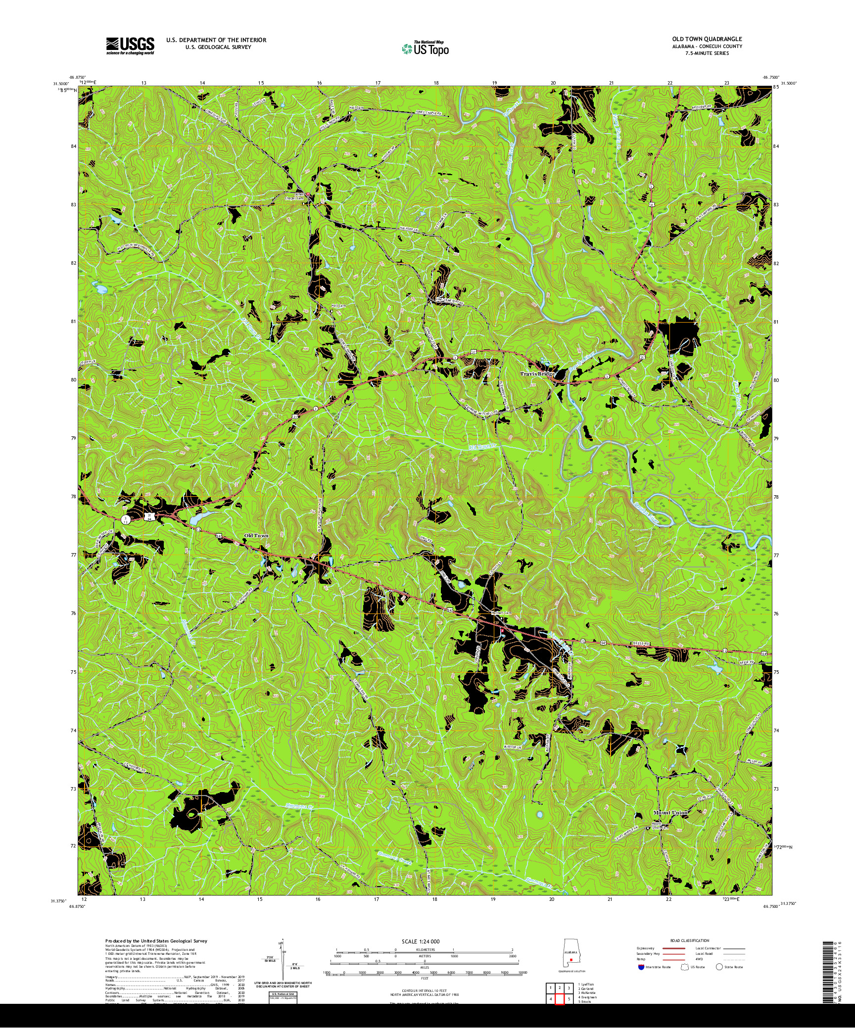 USGS US TOPO 7.5-MINUTE MAP FOR OLD TOWN, AL 2020