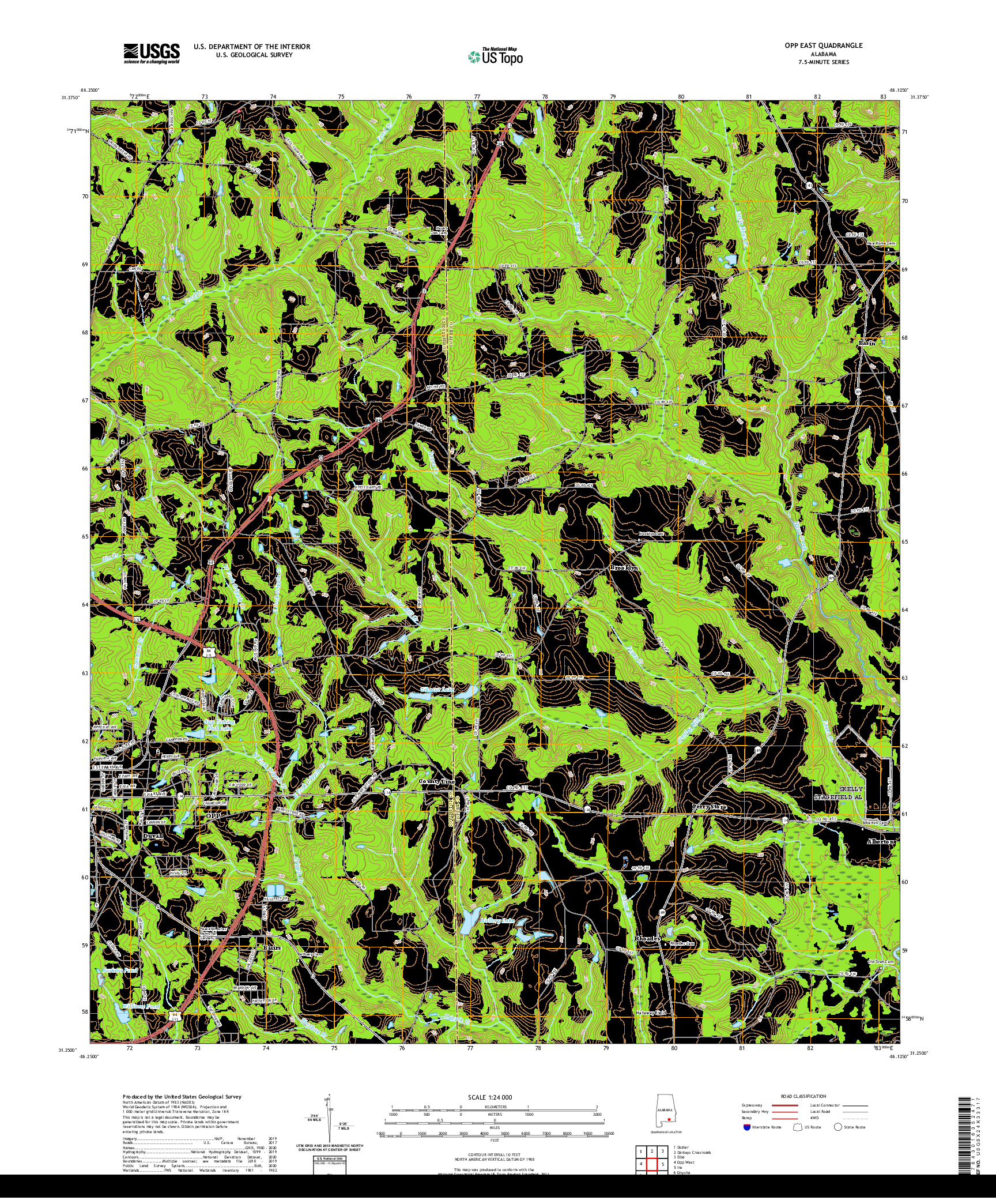 USGS US TOPO 7.5-MINUTE MAP FOR OPP EAST, AL 2020