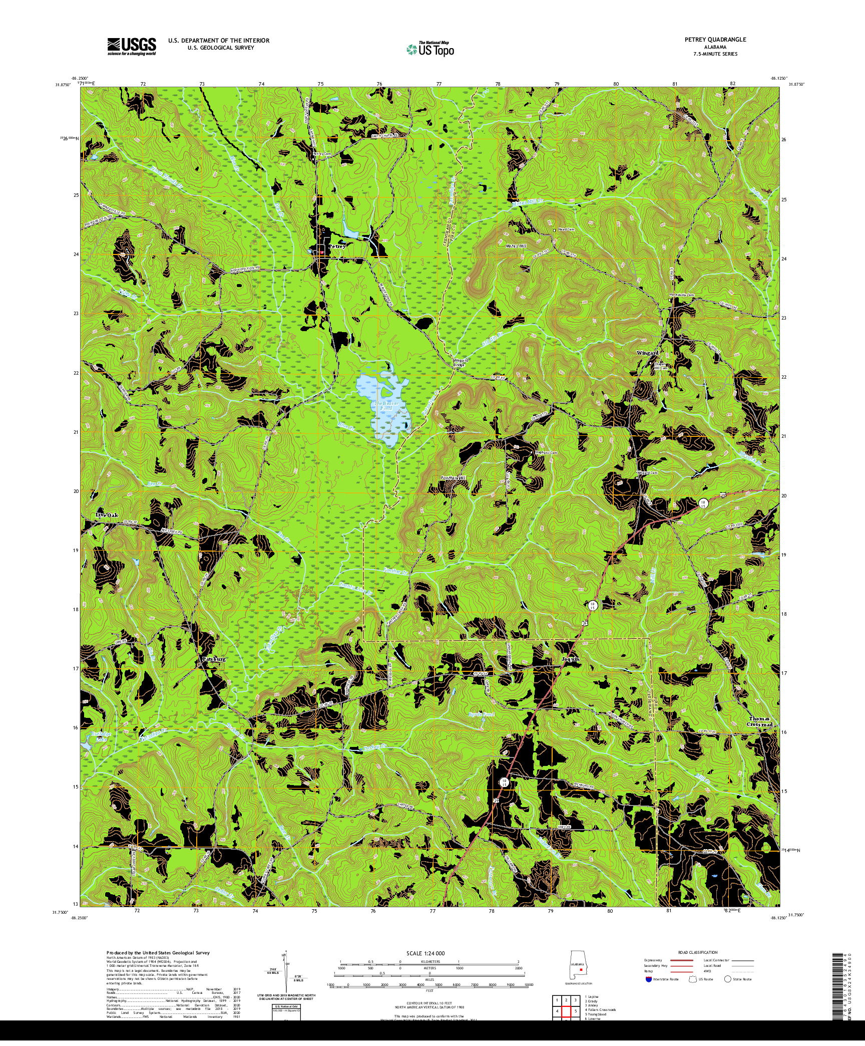 USGS US TOPO 7.5-MINUTE MAP FOR PETREY, AL 2020
