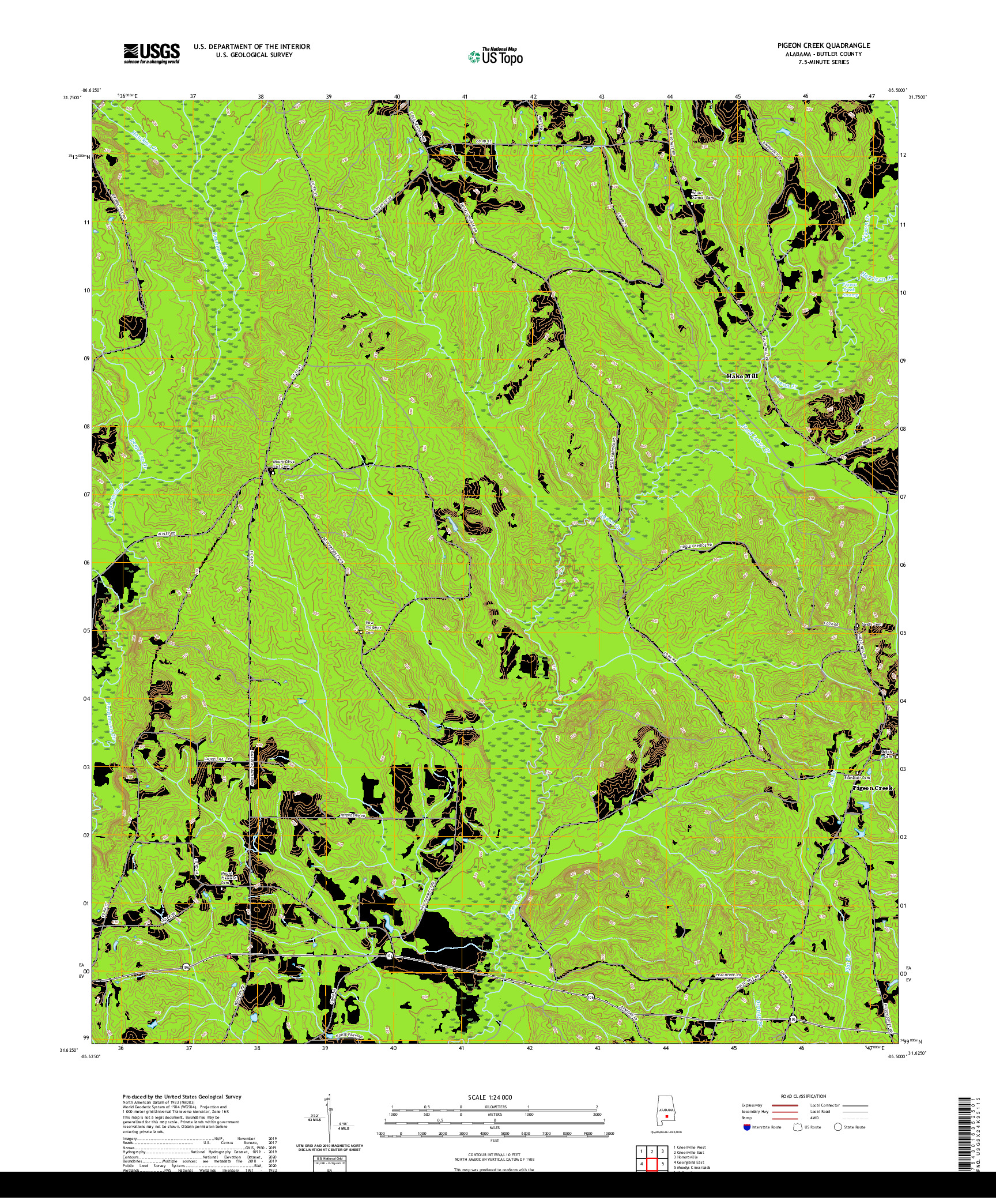 USGS US TOPO 7.5-MINUTE MAP FOR PIGEON CREEK, AL 2020
