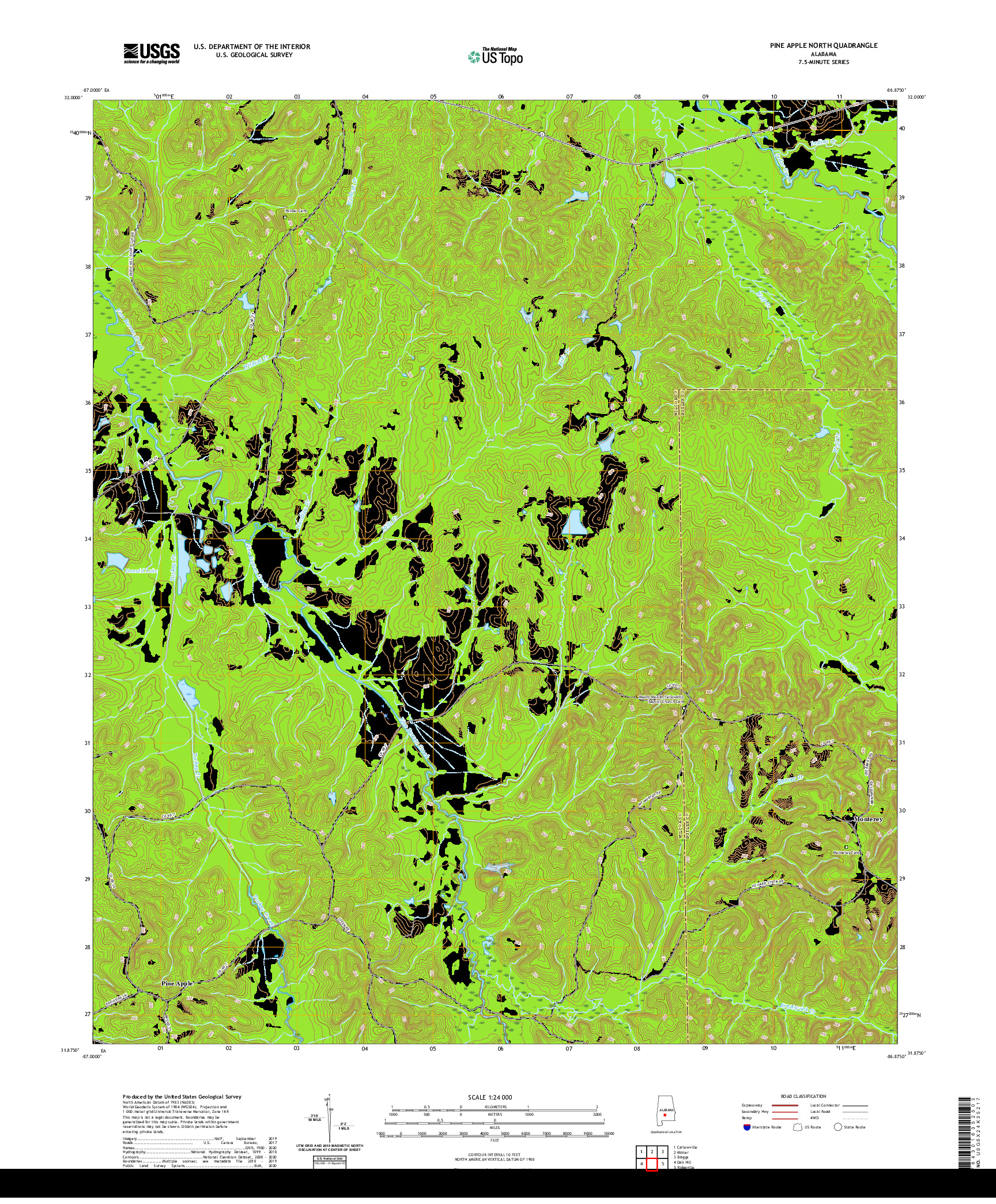 USGS US TOPO 7.5-MINUTE MAP FOR PINE APPLE NORTH, AL 2020