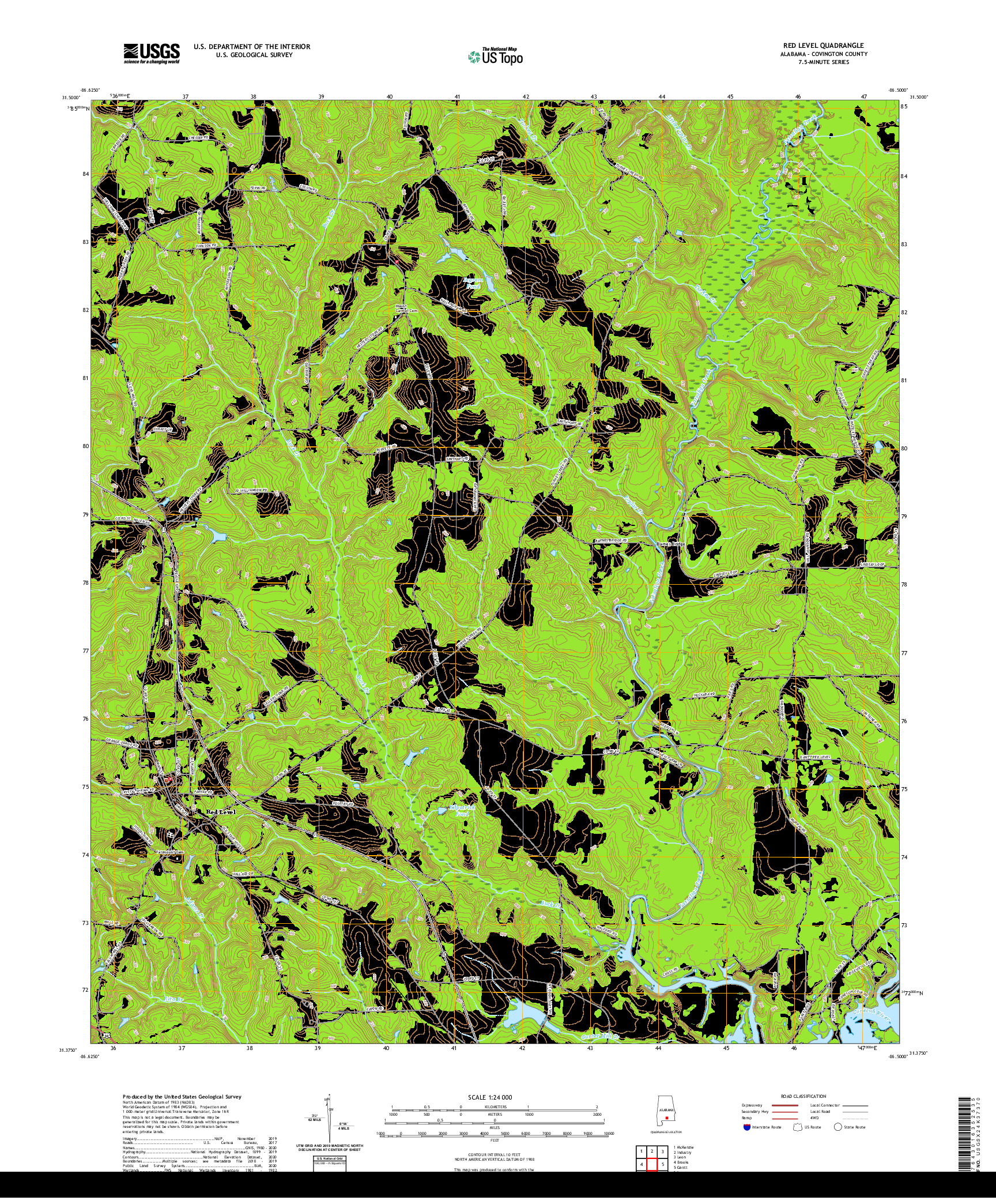 USGS US TOPO 7.5-MINUTE MAP FOR RED LEVEL, AL 2020