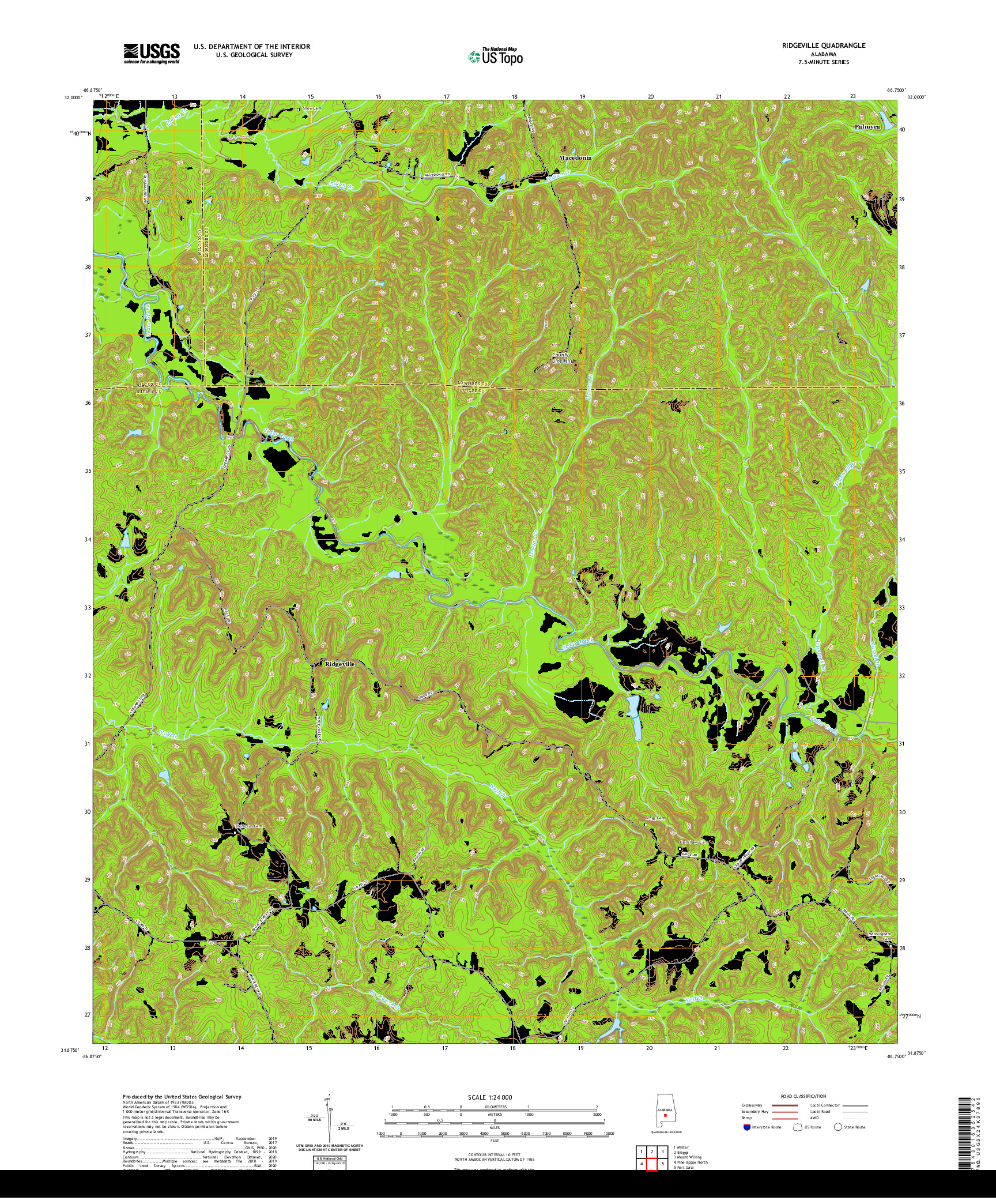 USGS US TOPO 7.5-MINUTE MAP FOR RIDGEVILLE, AL 2020