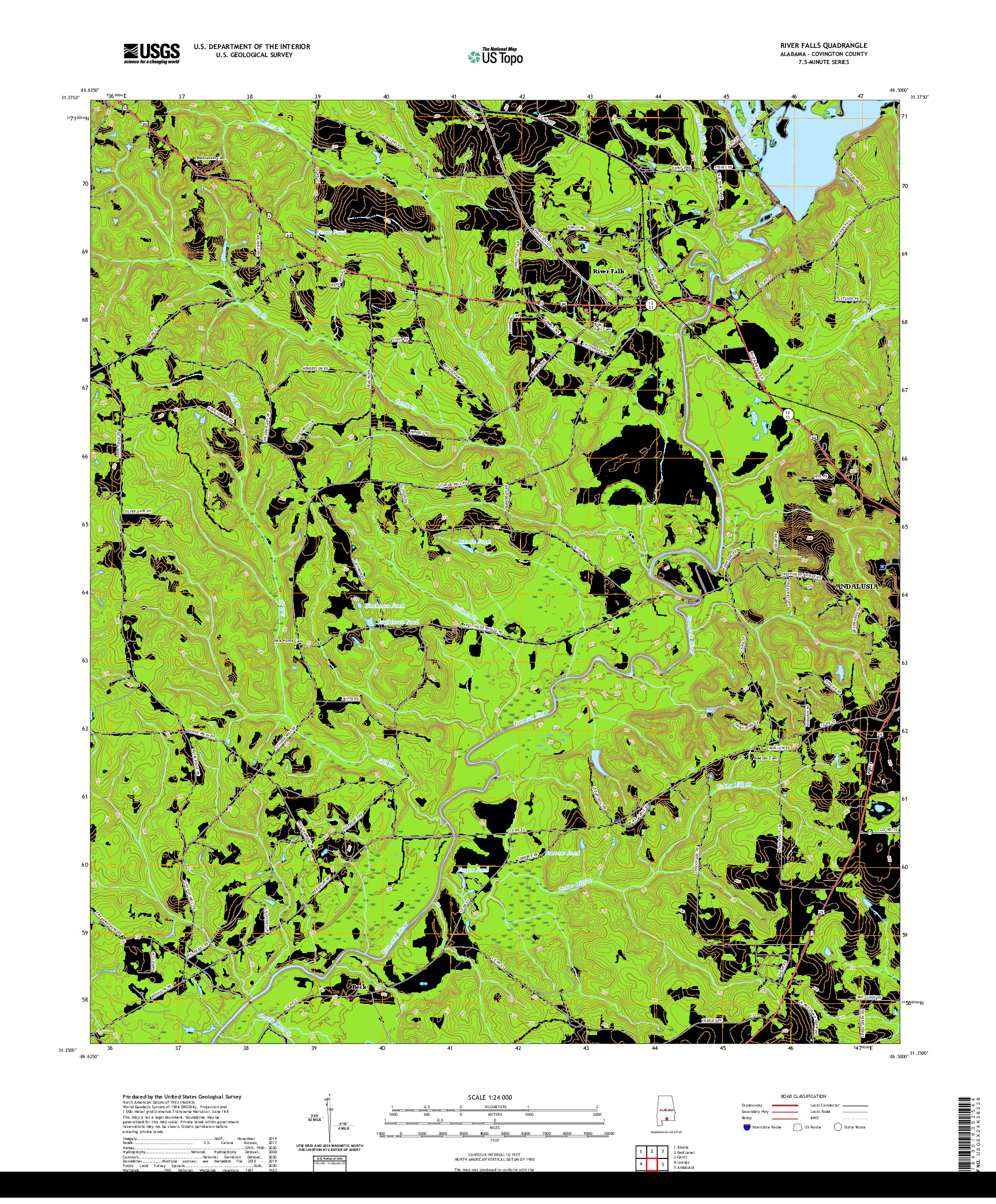 USGS US TOPO 7.5-MINUTE MAP FOR RIVER FALLS, AL 2020