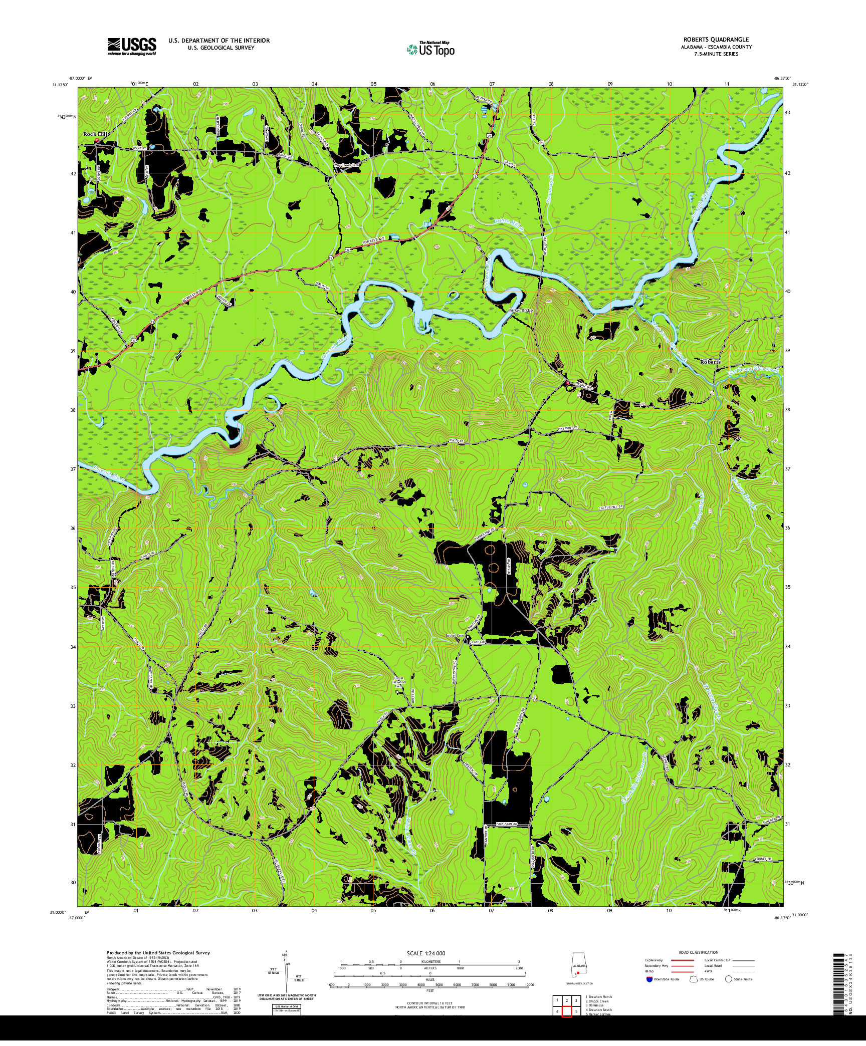 USGS US TOPO 7.5-MINUTE MAP FOR ROBERTS, AL 2020