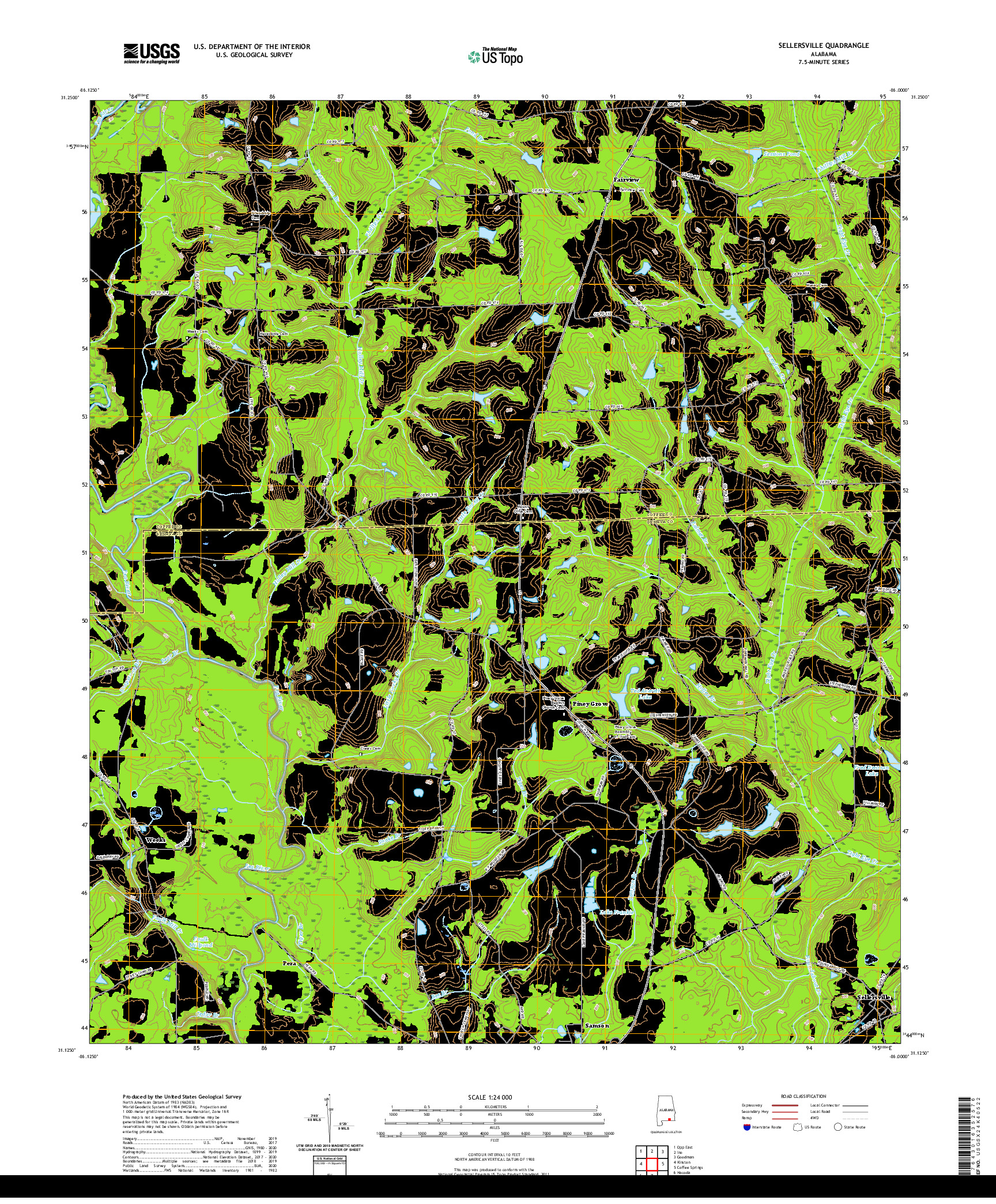 USGS US TOPO 7.5-MINUTE MAP FOR SELLERSVILLE, AL 2020