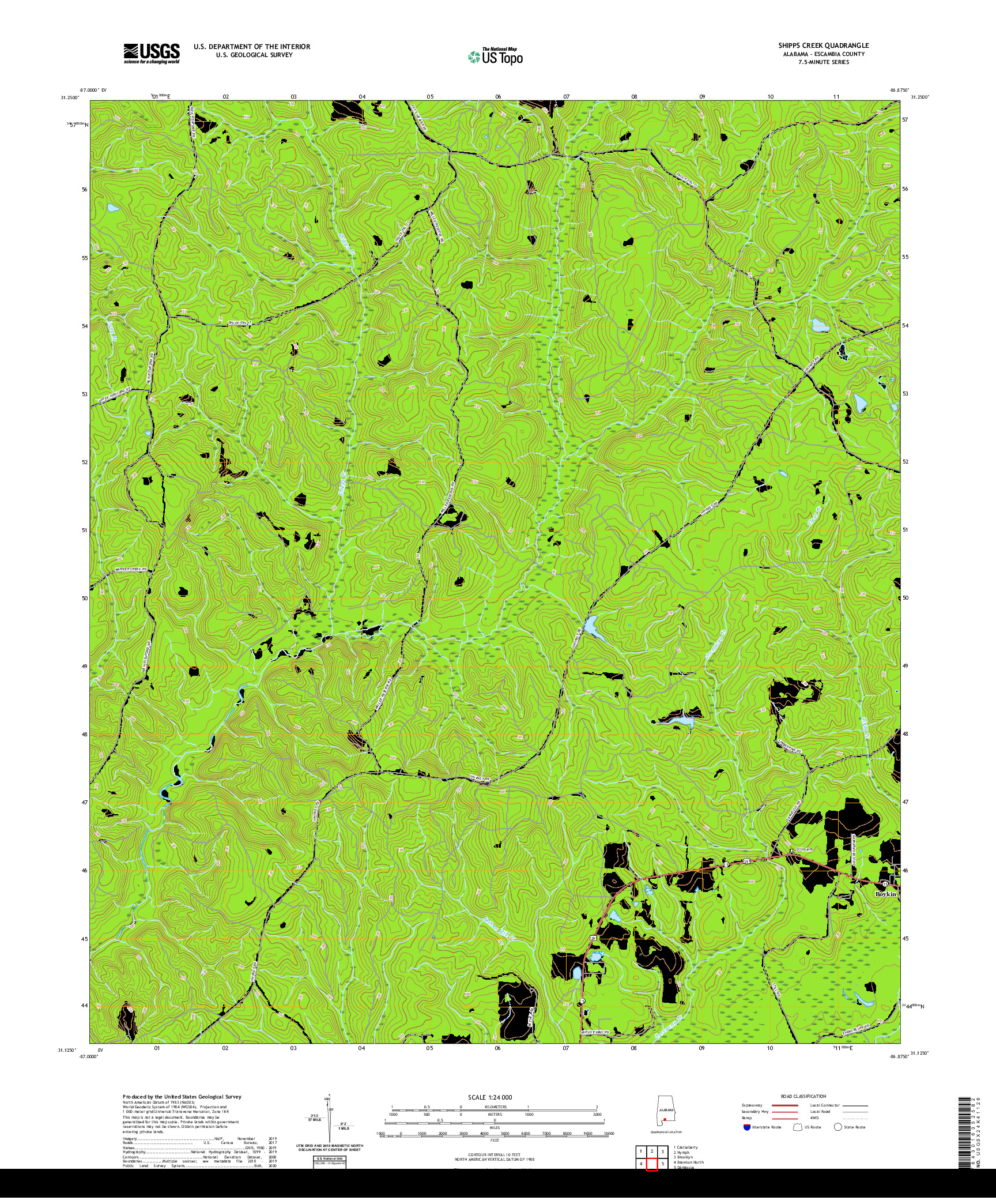 USGS US TOPO 7.5-MINUTE MAP FOR SHIPPS CREEK, AL 2020