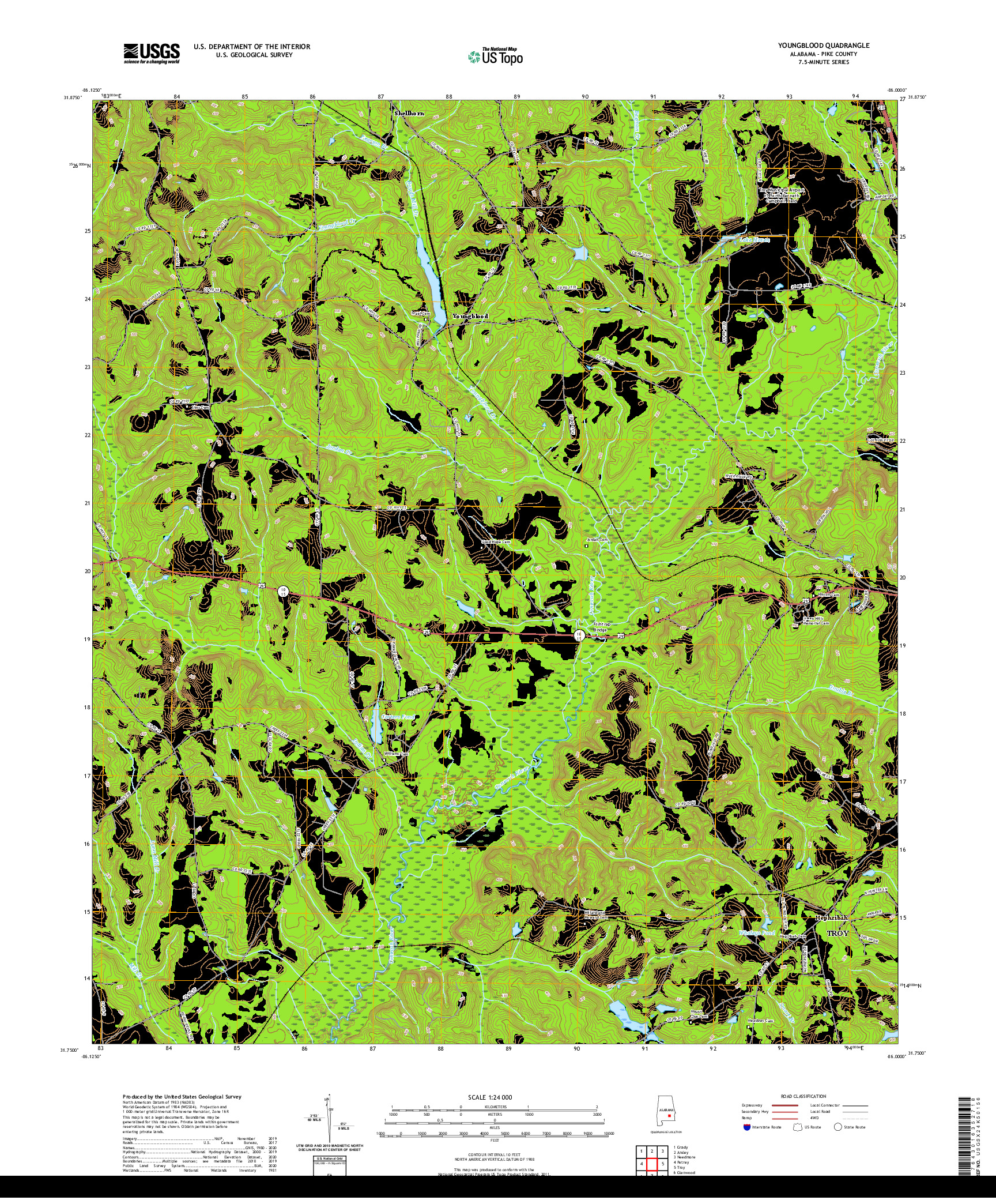 USGS US TOPO 7.5-MINUTE MAP FOR YOUNGBLOOD, AL 2020