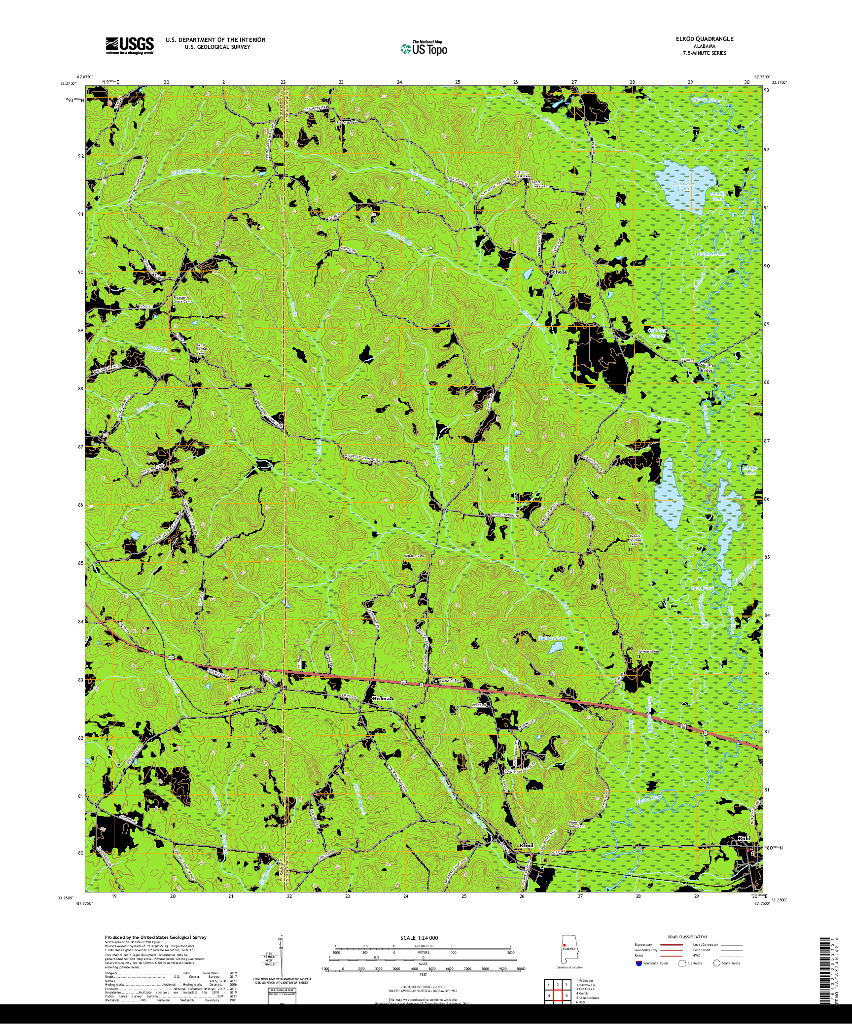 USGS US TOPO 7.5-MINUTE MAP FOR ELROD, AL 2020