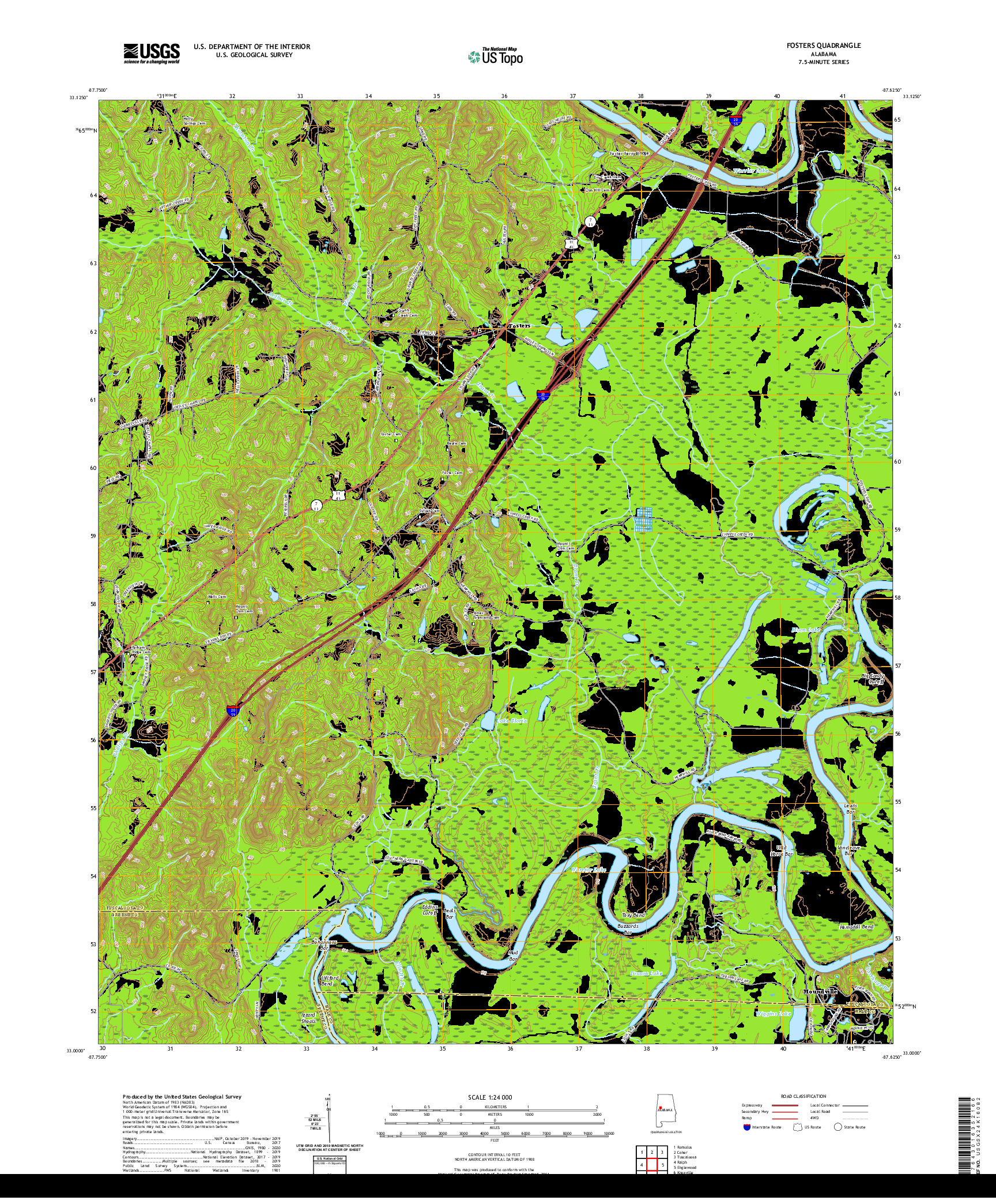 USGS US TOPO 7.5-MINUTE MAP FOR FOSTERS, AL 2020