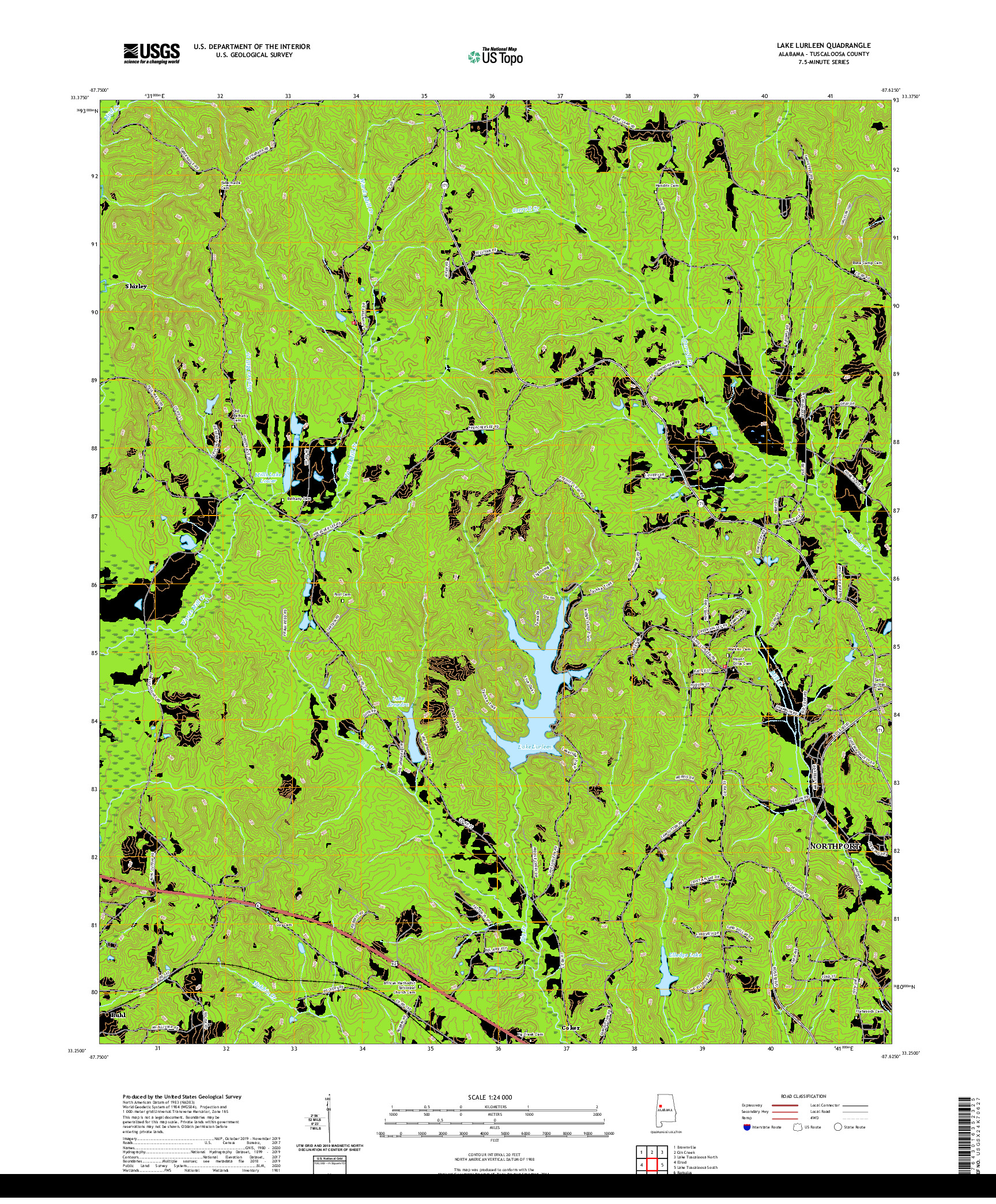 USGS US TOPO 7.5-MINUTE MAP FOR LAKE LURLEEN, AL 2020
