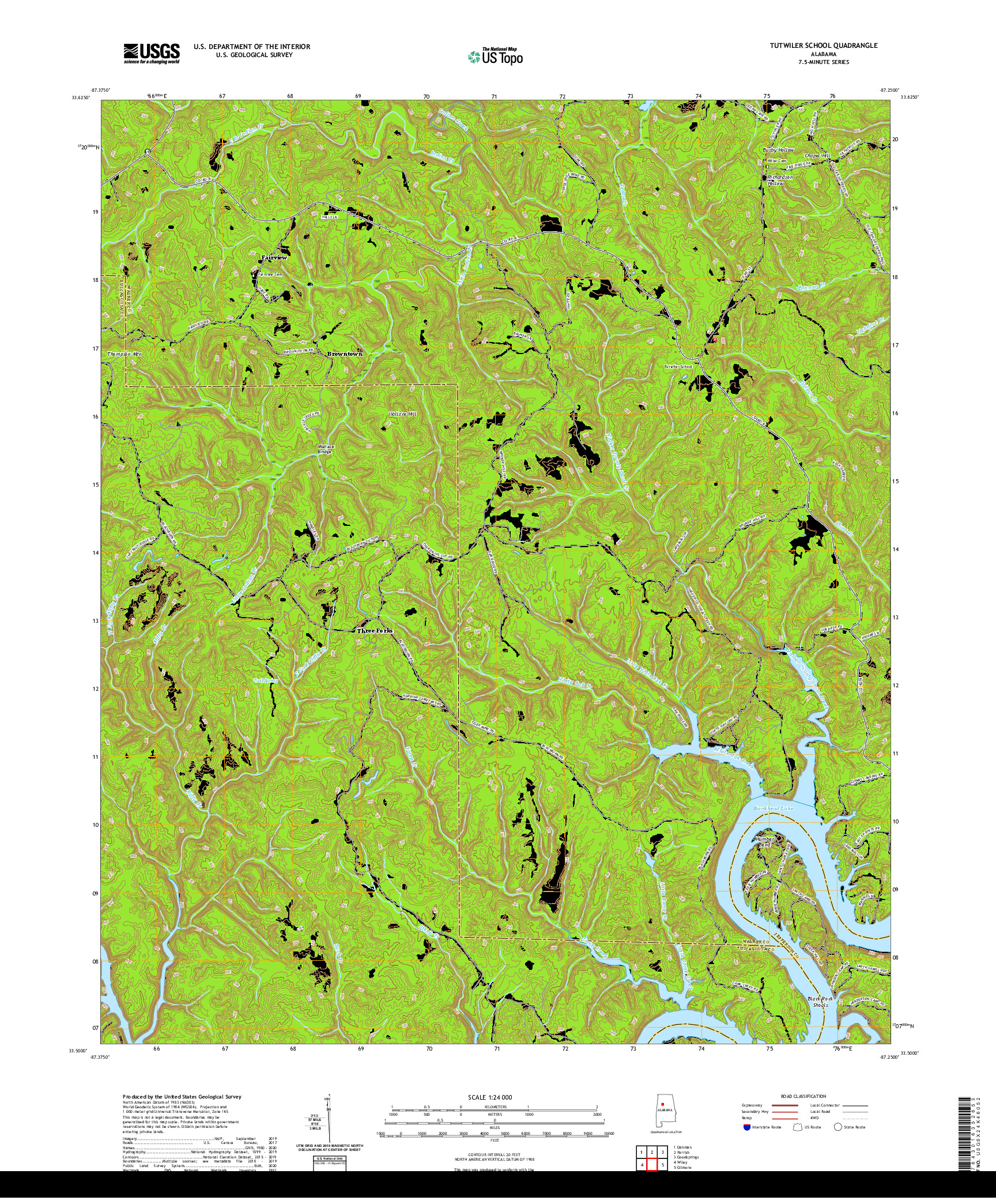 USGS US TOPO 7.5-MINUTE MAP FOR TUTWILER SCHOOL, AL 2020