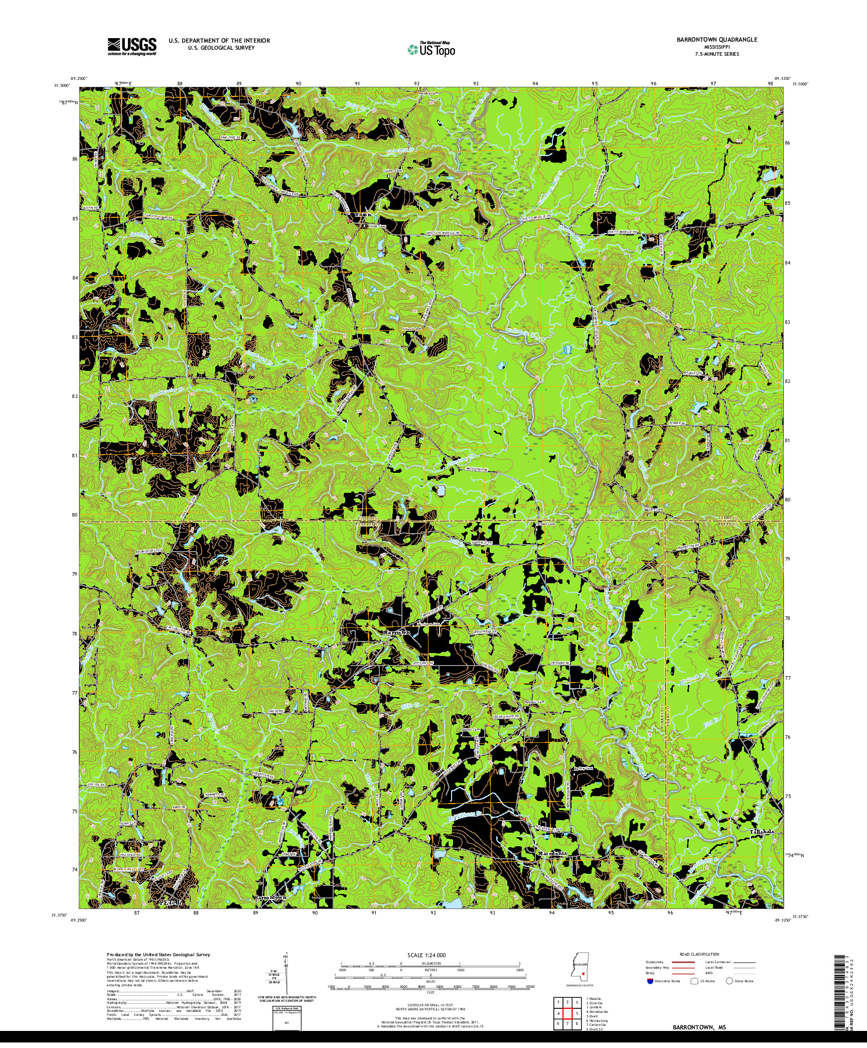 USGS US TOPO 7.5-MINUTE MAP FOR BARRONTOWN, MS 2020