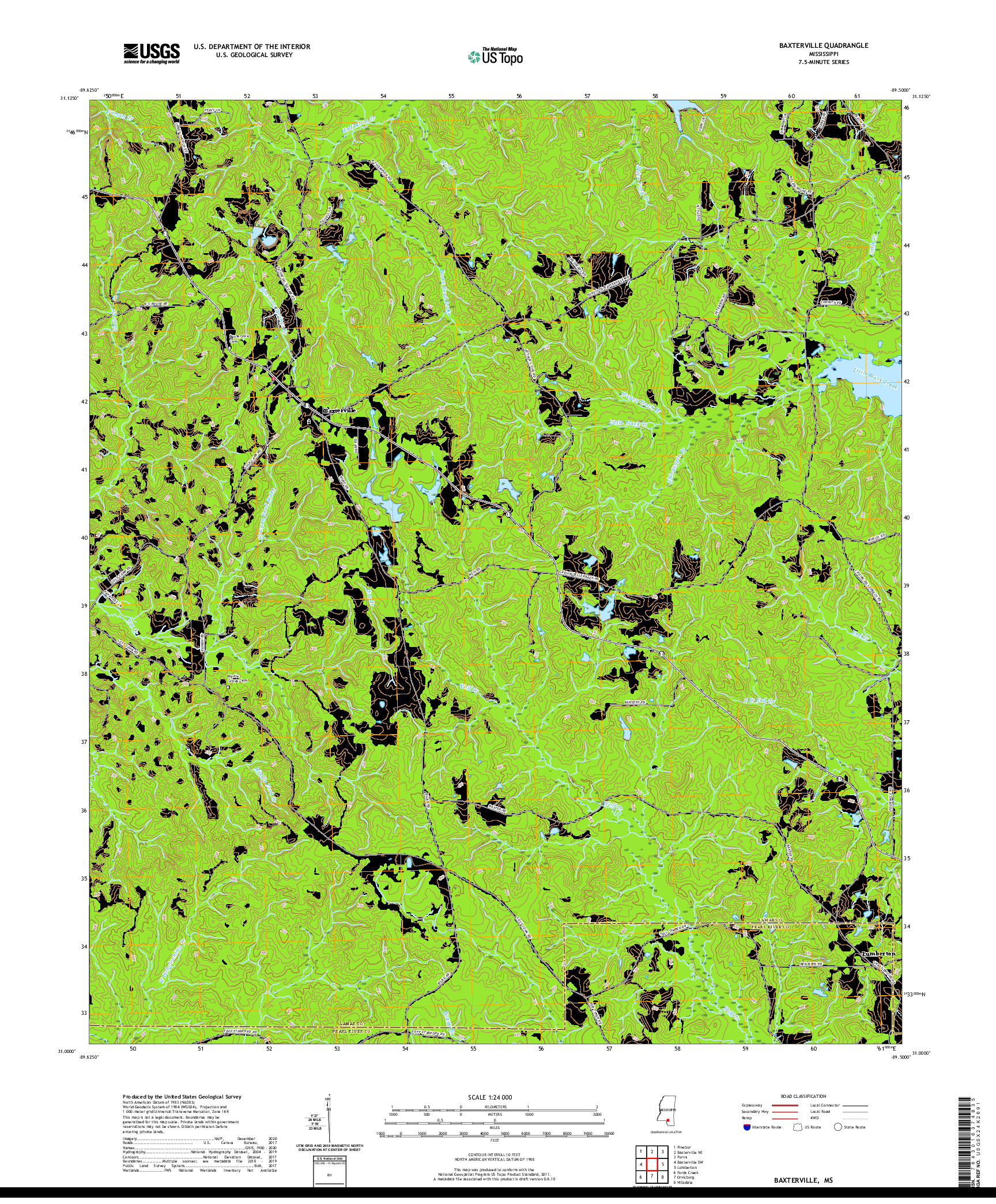 USGS US TOPO 7.5-MINUTE MAP FOR BAXTERVILLE, MS 2020