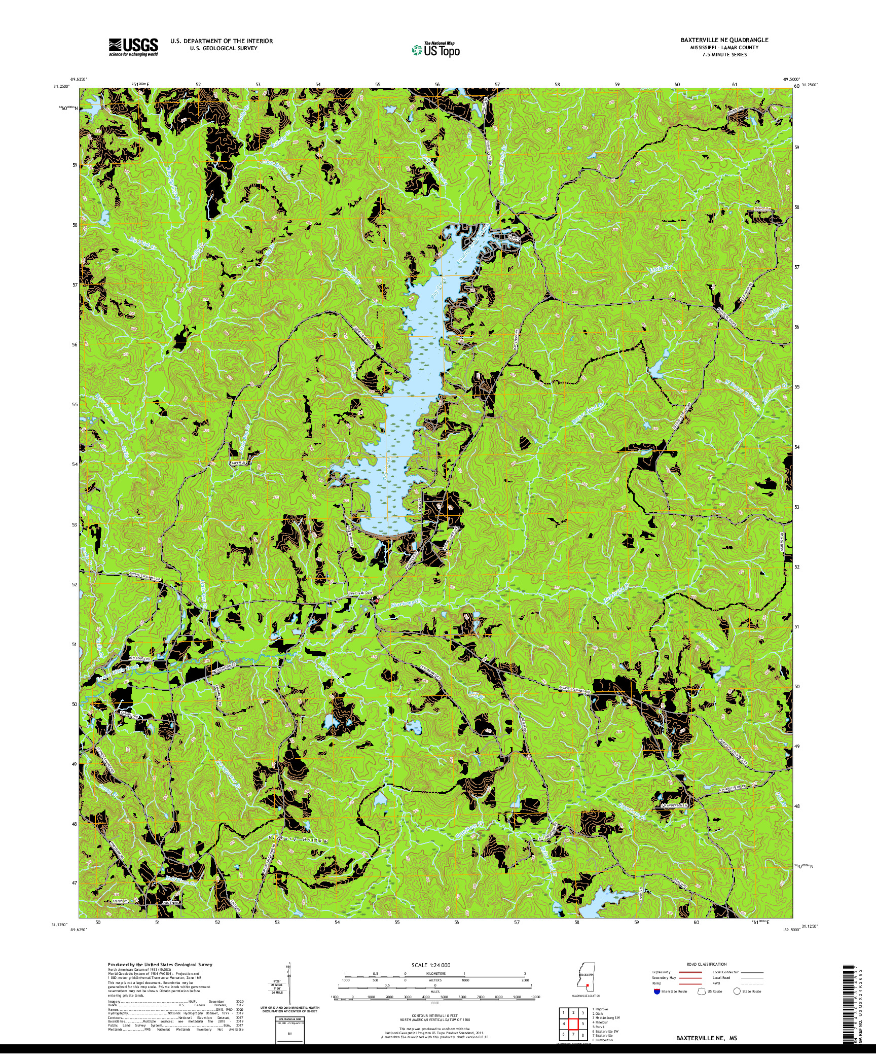 USGS US TOPO 7.5-MINUTE MAP FOR BAXTERVILLE NE, MS 2020