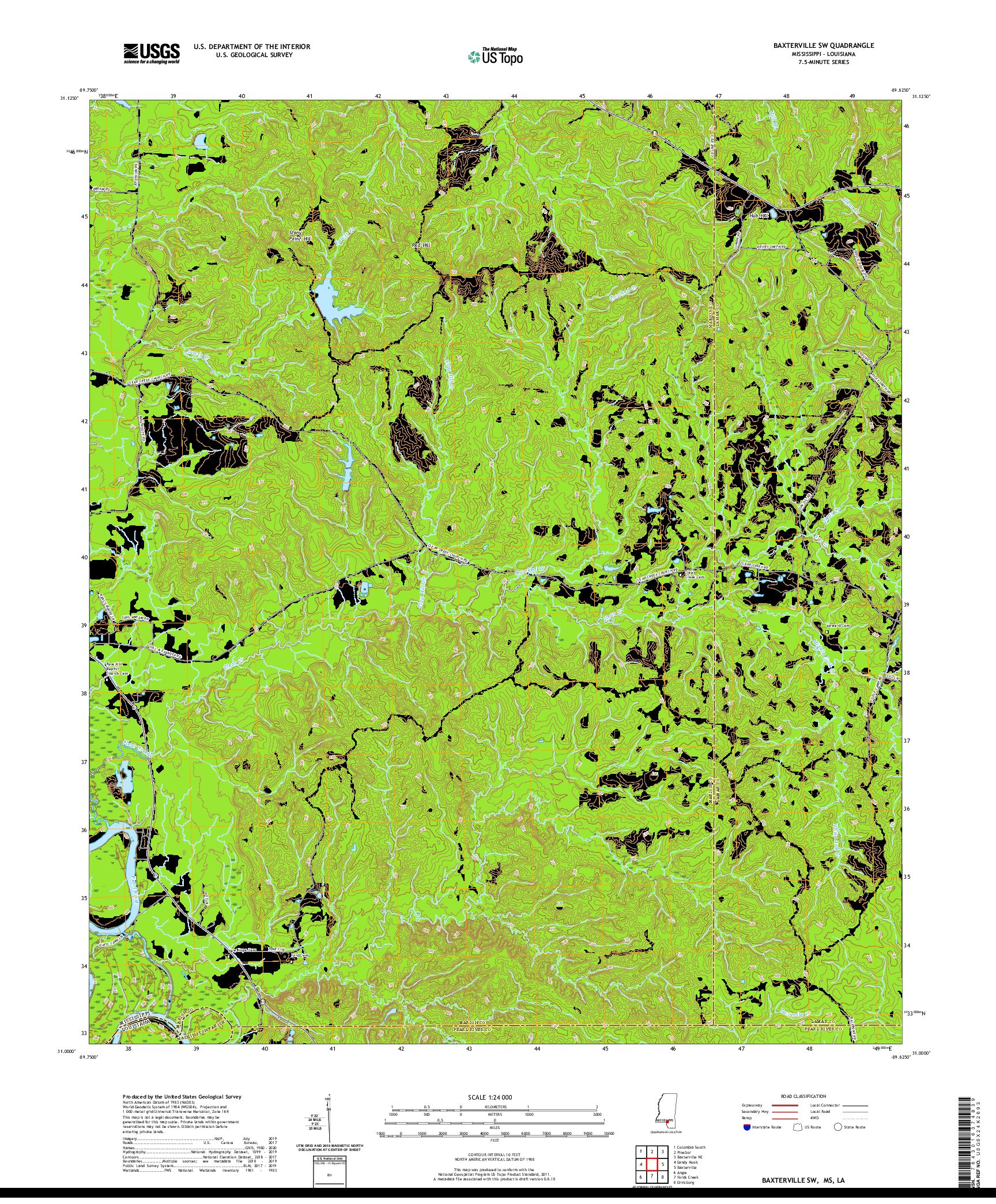 USGS US TOPO 7.5-MINUTE MAP FOR BAXTERVILLE SW, MS,LA 2020