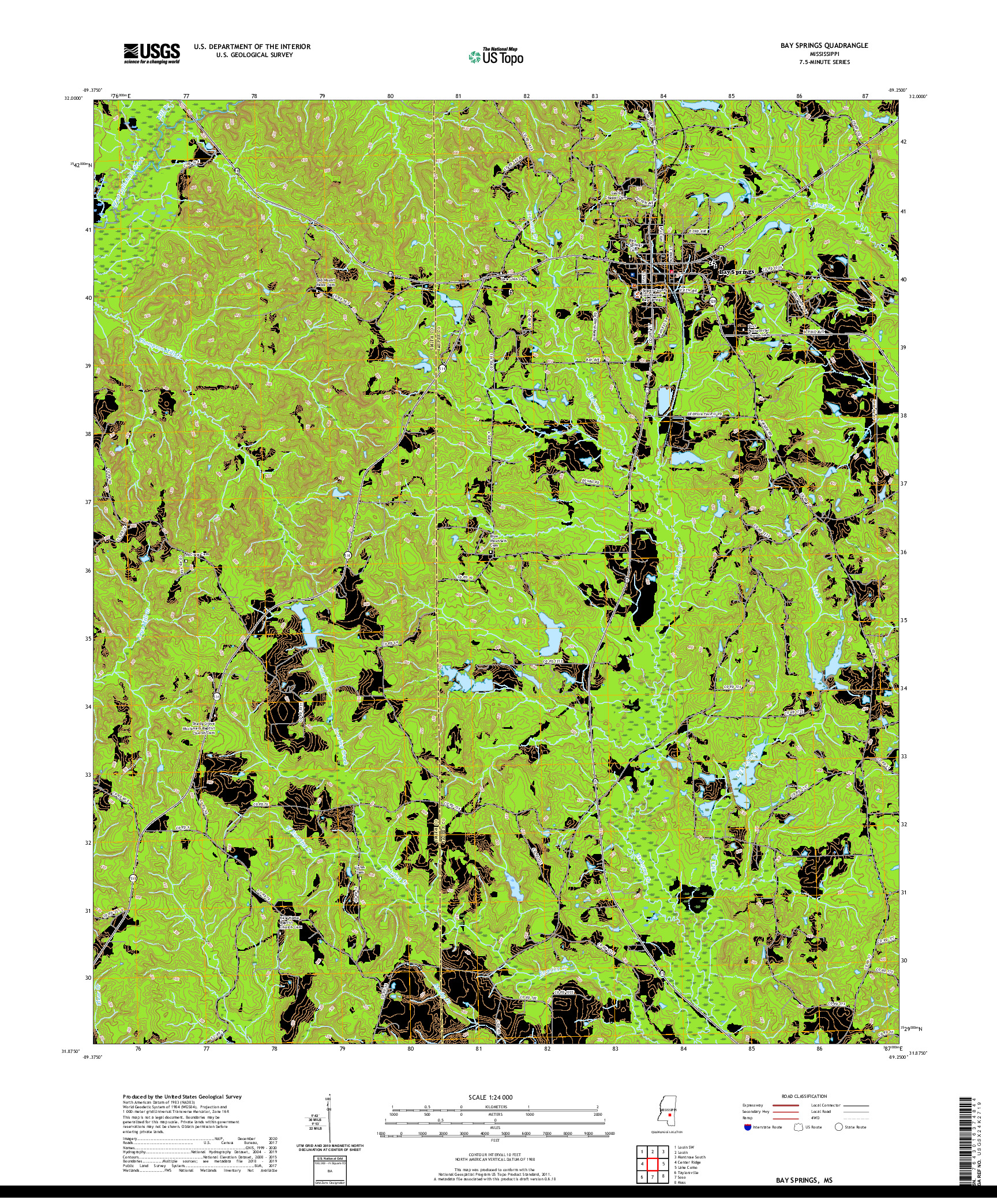USGS US TOPO 7.5-MINUTE MAP FOR BAY SPRINGS, MS 2020