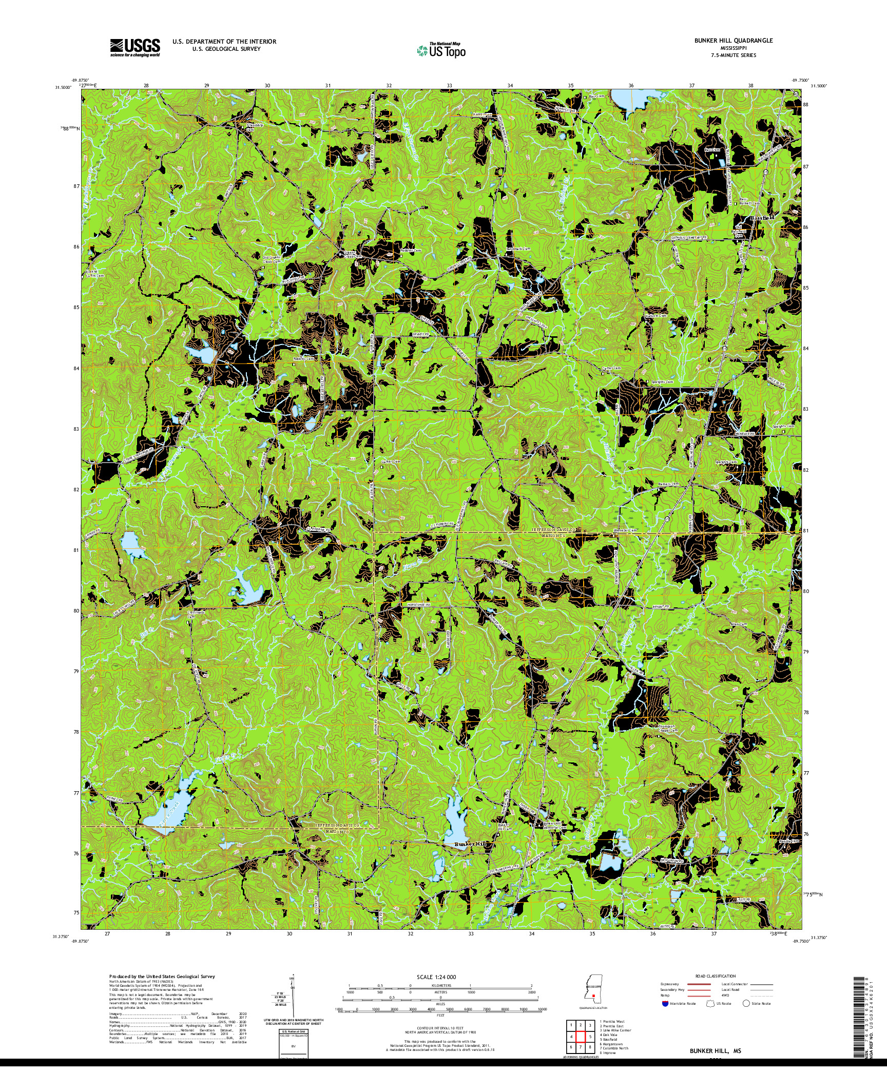 USGS US TOPO 7.5-MINUTE MAP FOR BUNKER HILL, MS 2020