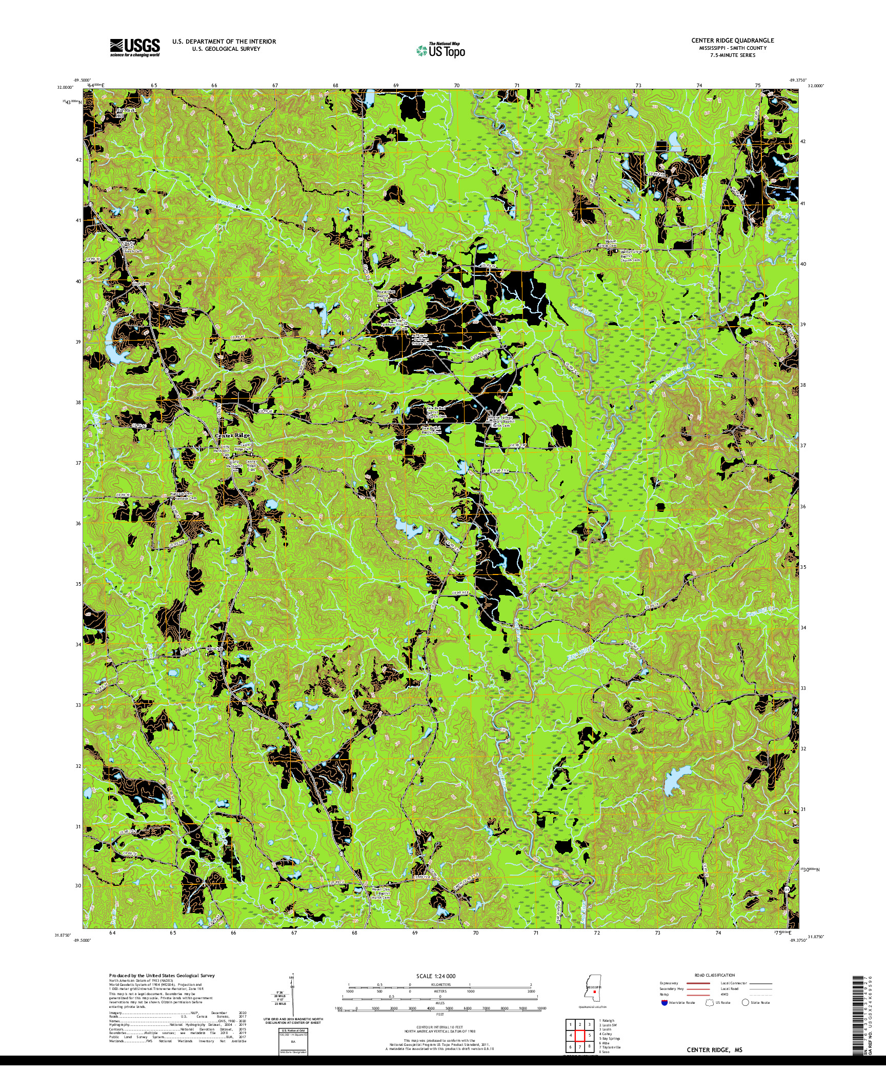 USGS US TOPO 7.5-MINUTE MAP FOR CENTER RIDGE, MS 2020